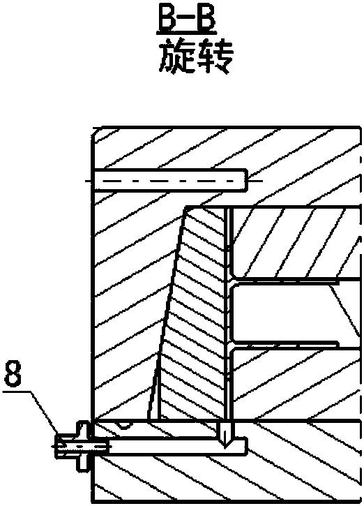 Forming tool and method for annular composite part with section in pi shape