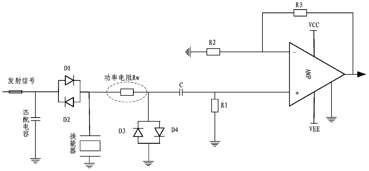 Low-noise primary amplification circuit suitable for transmitting-receiving combined transducer and noise decomposition method