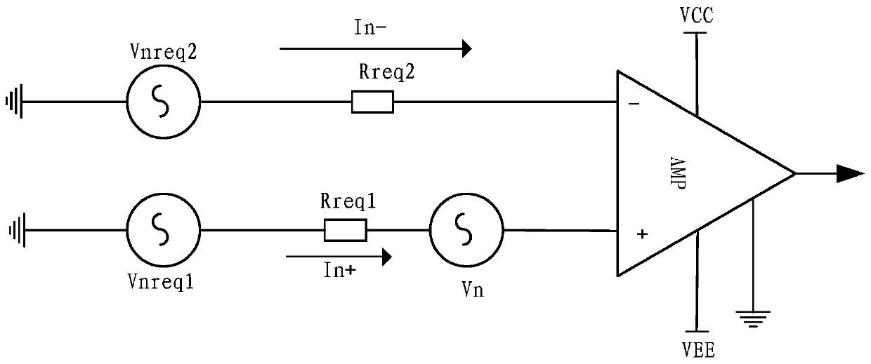 Low-noise primary amplification circuit suitable for transmitting-receiving combined transducer and noise decomposition method