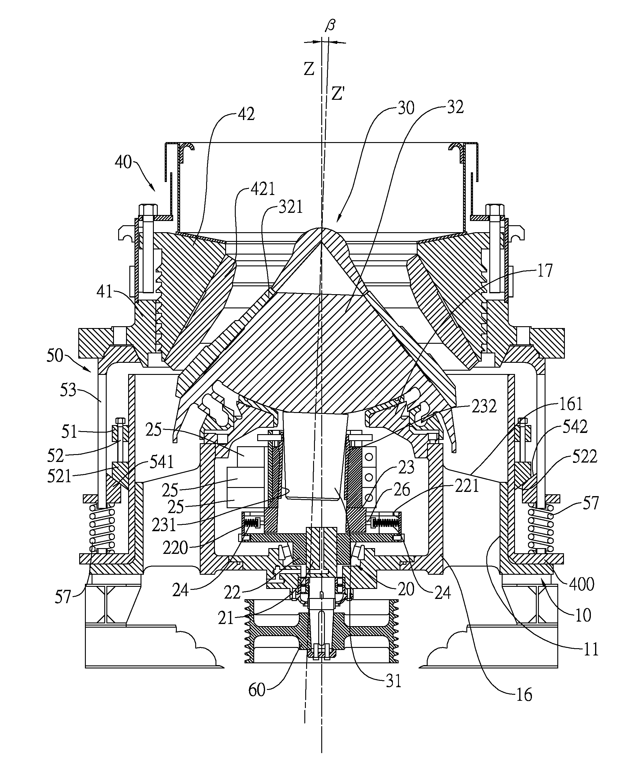 Vibrating cone crusher