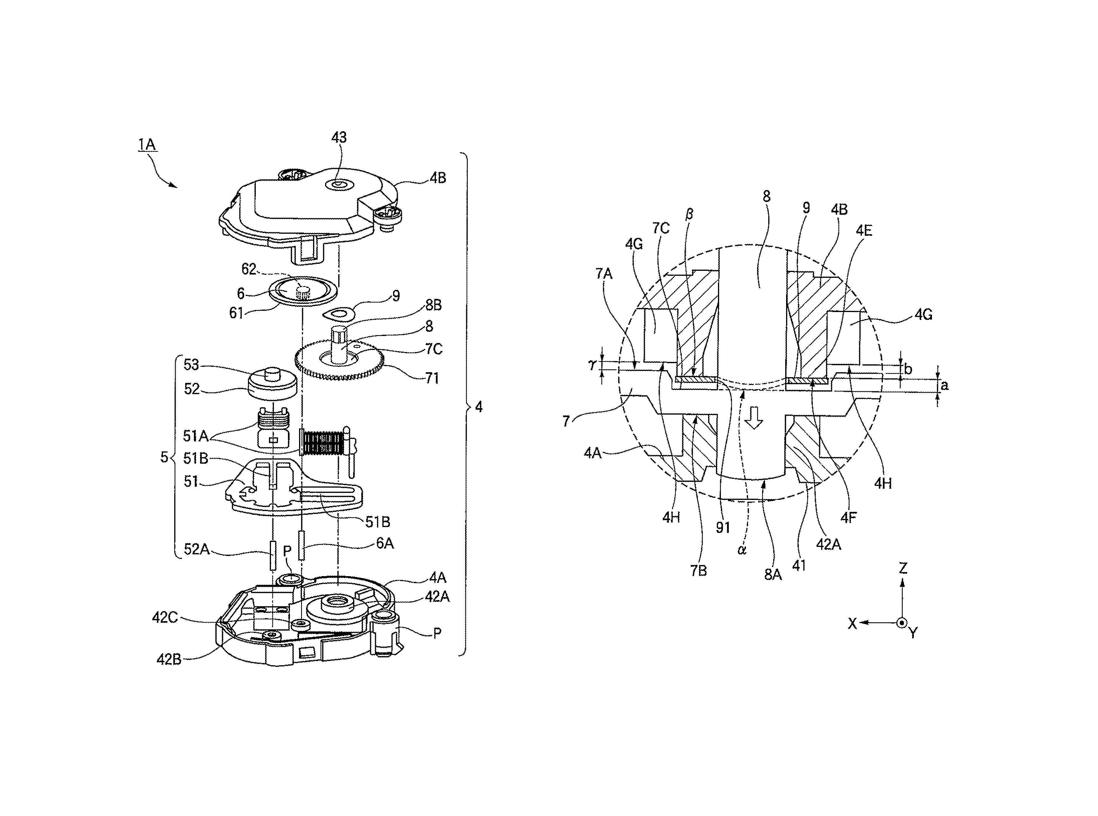 Meter unit including step motor and braking spring