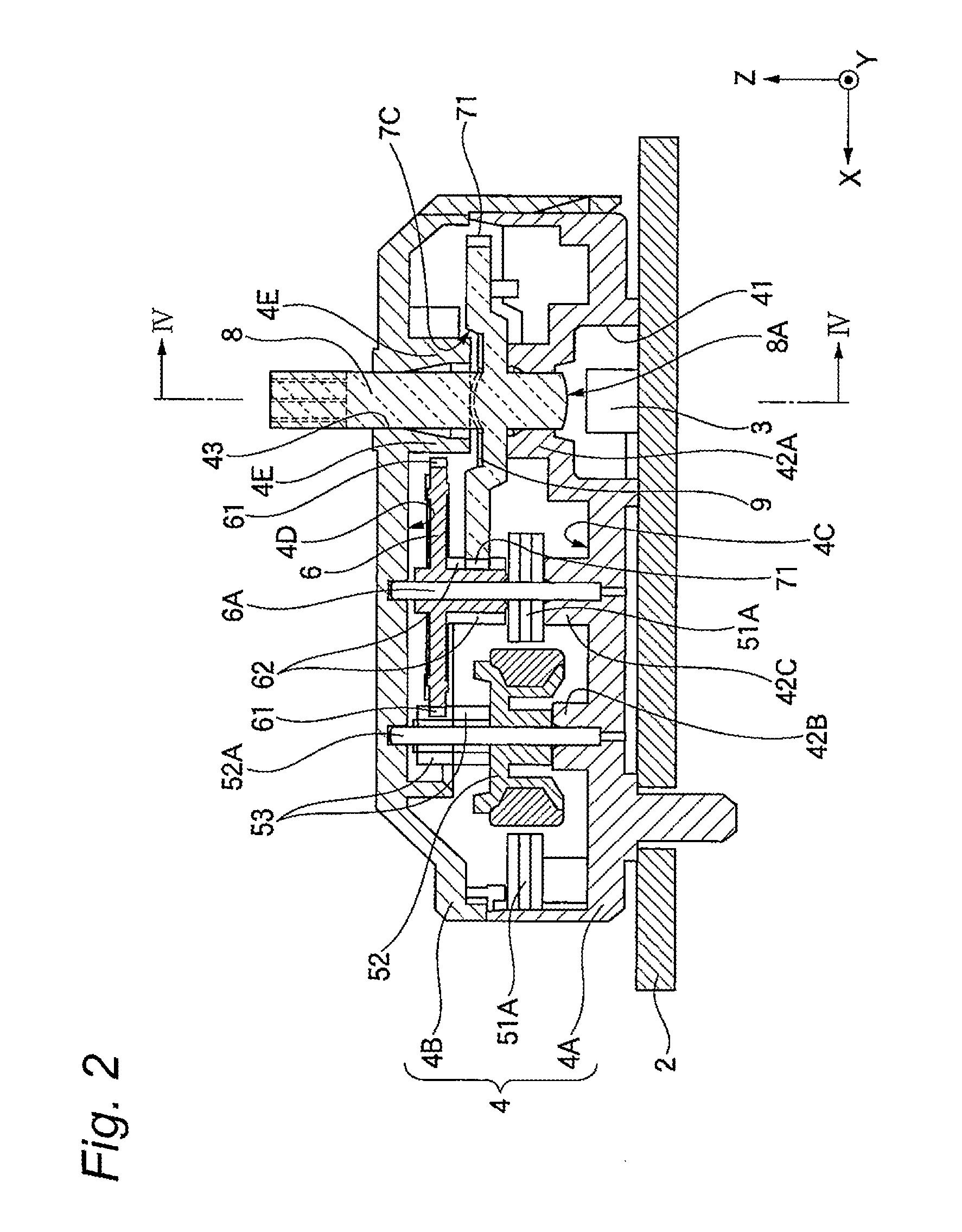 Meter unit including step motor and braking spring