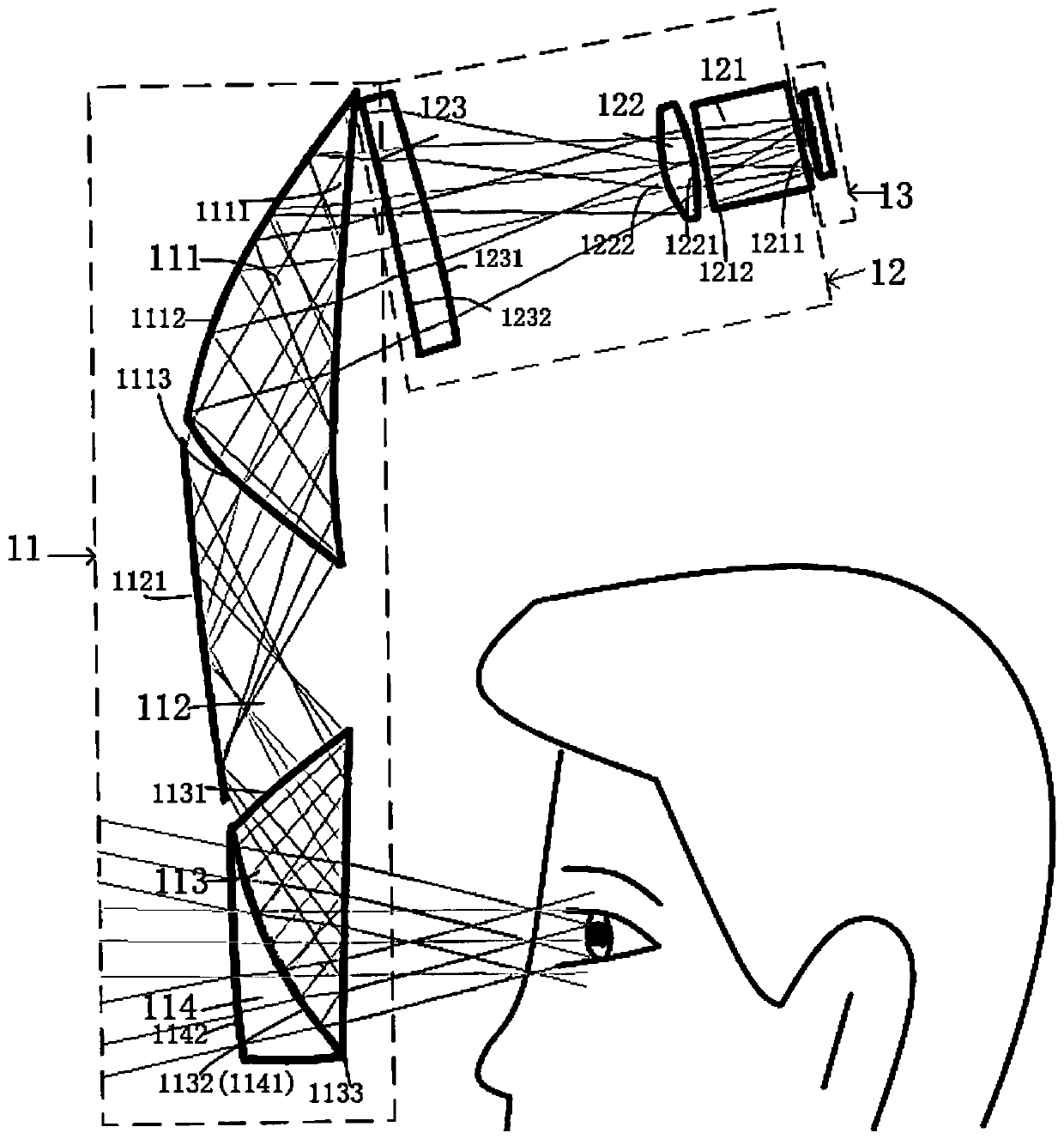 Large-field light freeform surface waveguide-type visual optical imaging device and near-eye display system comprising same