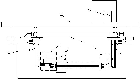 Deep sea vertical pipe array model vortex-induced vibration test device with top capable of moving in step flow