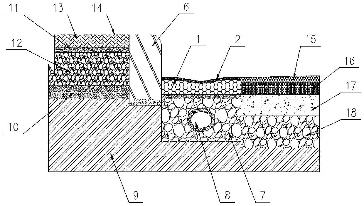 Asphalt pavement permeable diversion road flat stone and diversion road structure