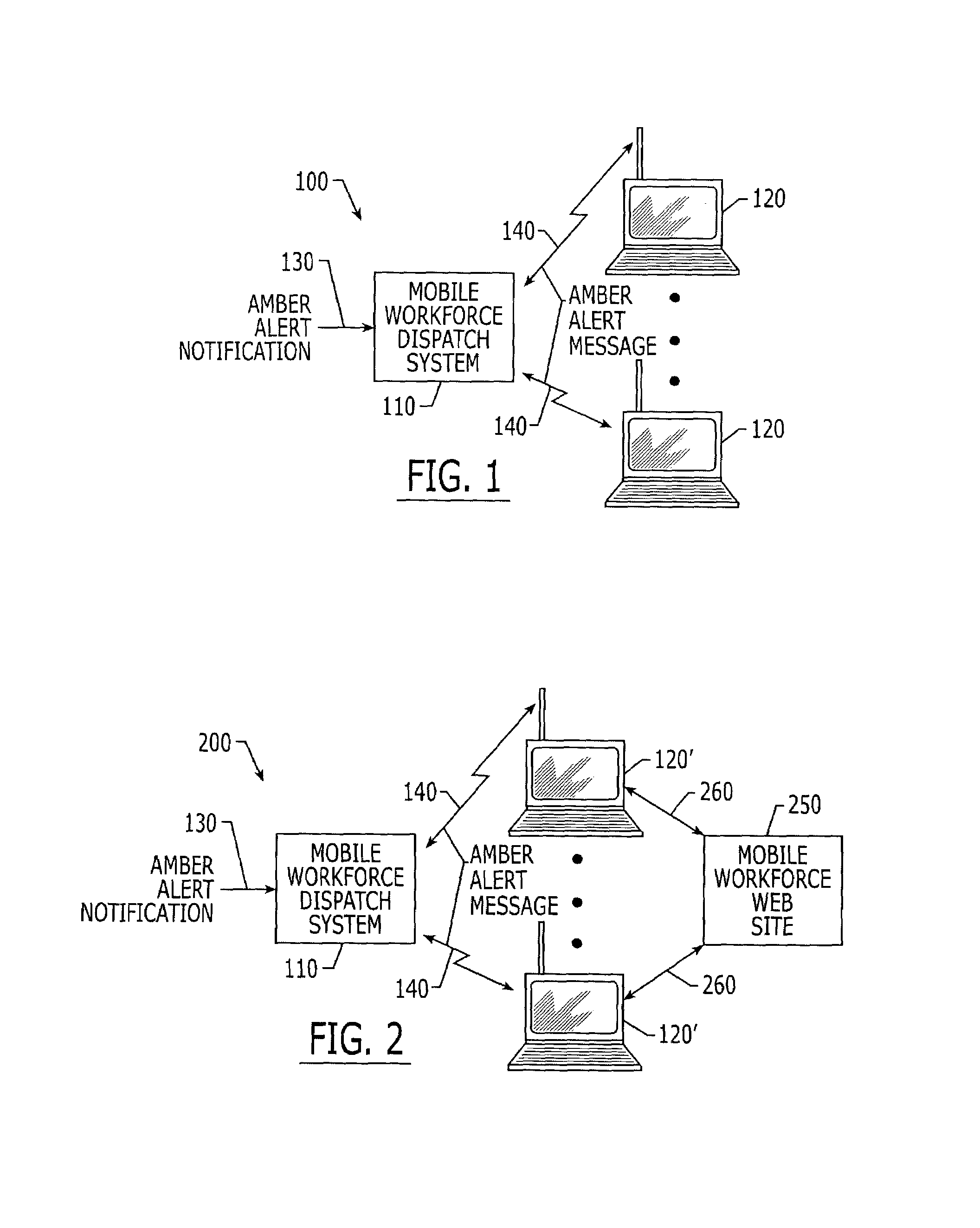 Systems, methods and computer program products for communicating amber alerts to a mobile workforce