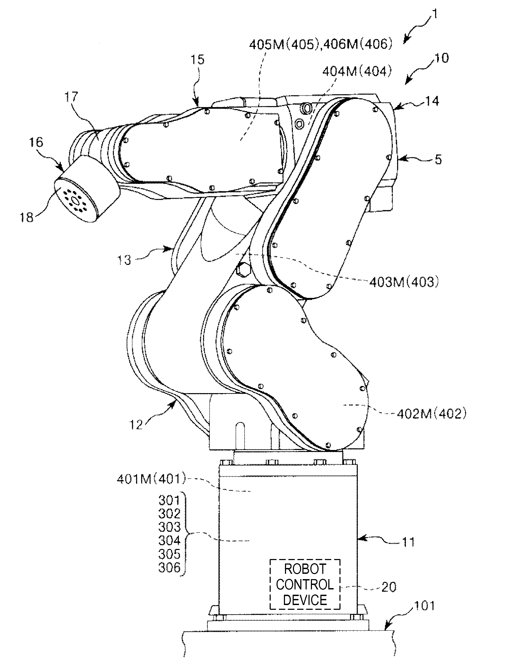 Robot, robot system, and robot control device