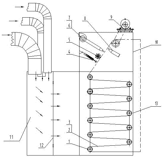 Conveyor type filtering deduster