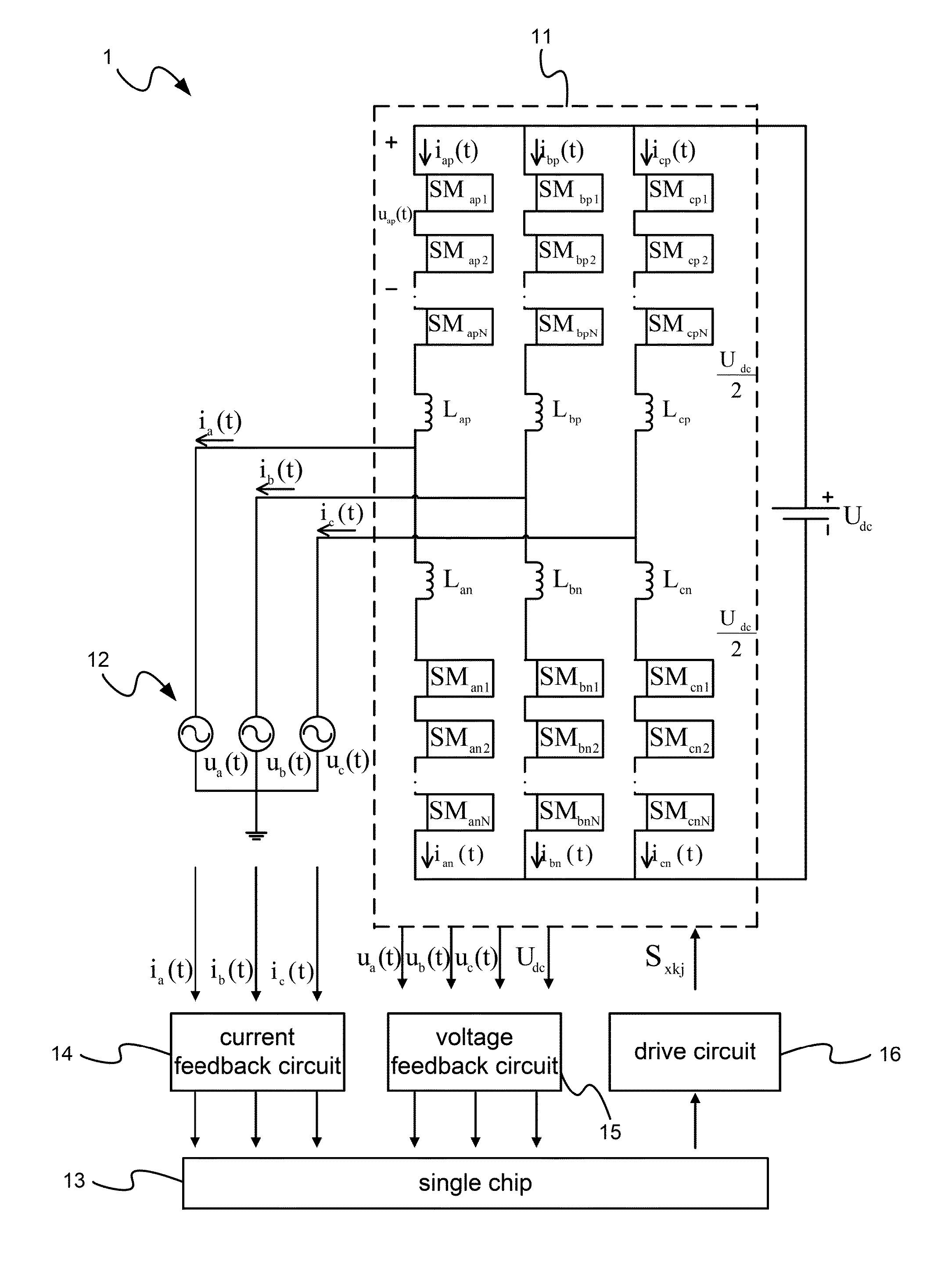 Method of current control of three-phase modular multilevel converter with inductance changes allowed