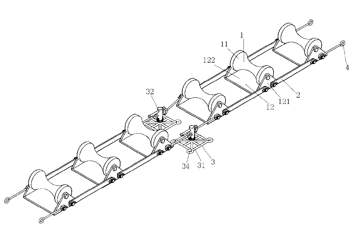 Connection row pulley for large-section cable paying off