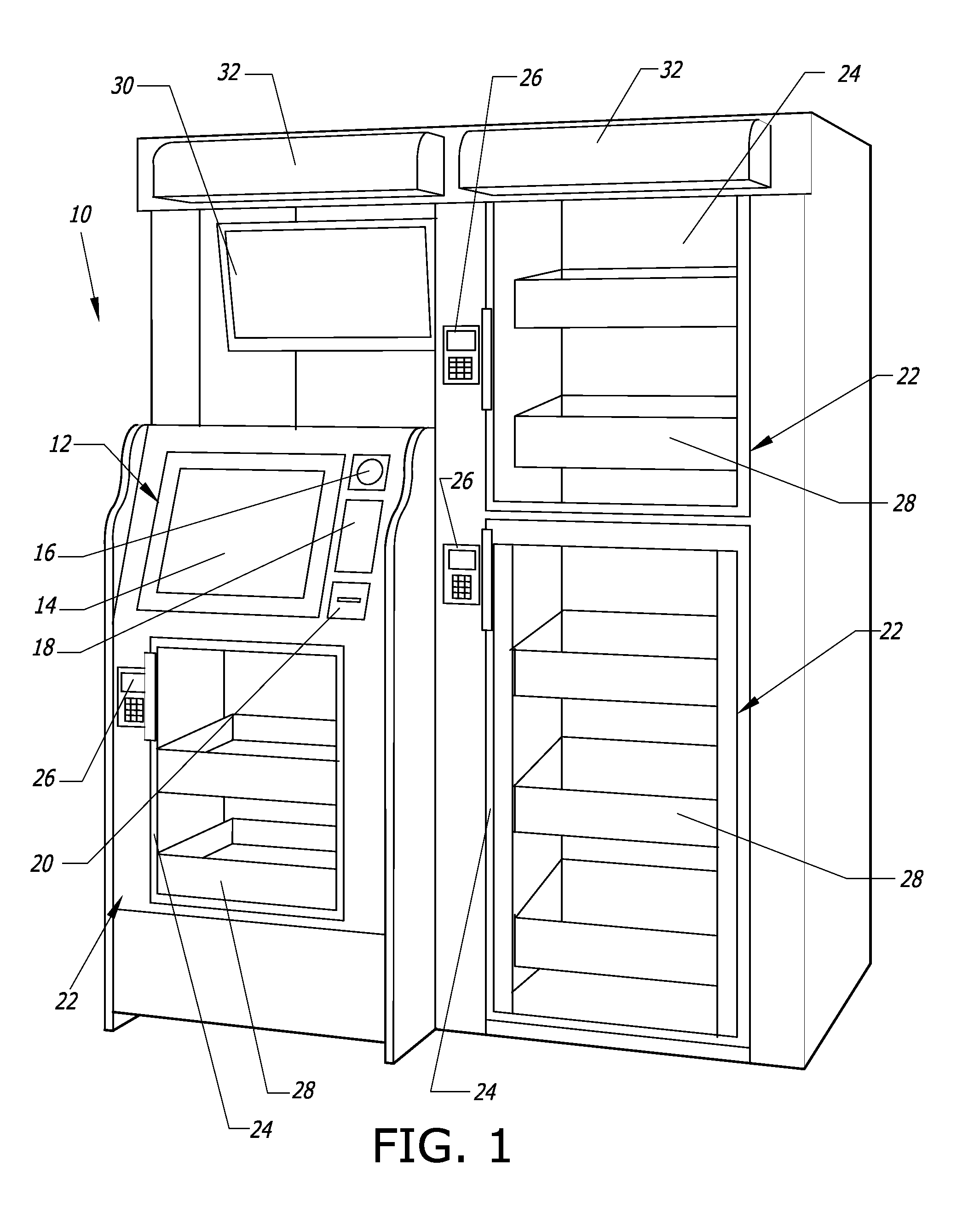 Computer-controlled, unattended, automated checkout store outlet and related method