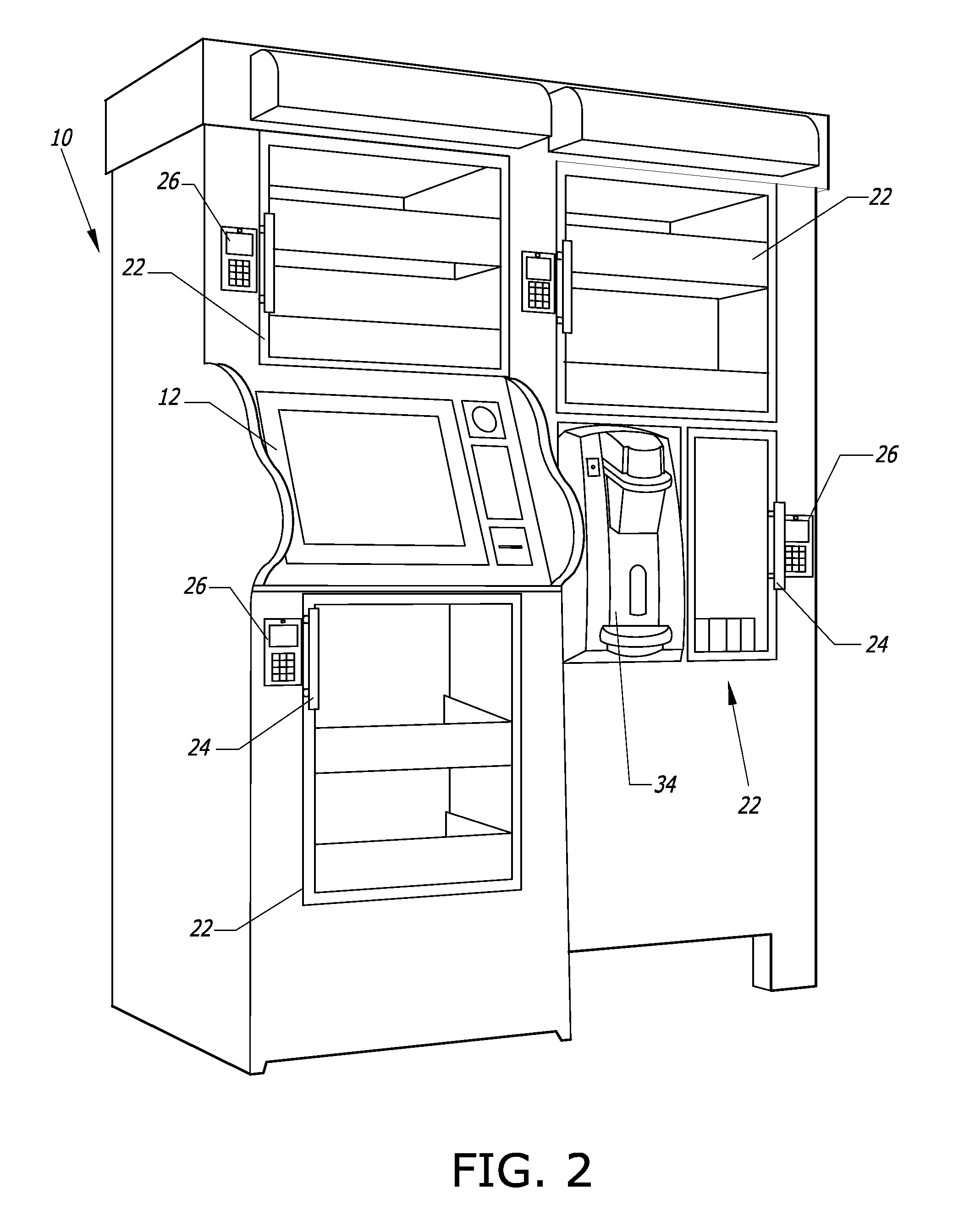 Computer-controlled, unattended, automated checkout store outlet and related method