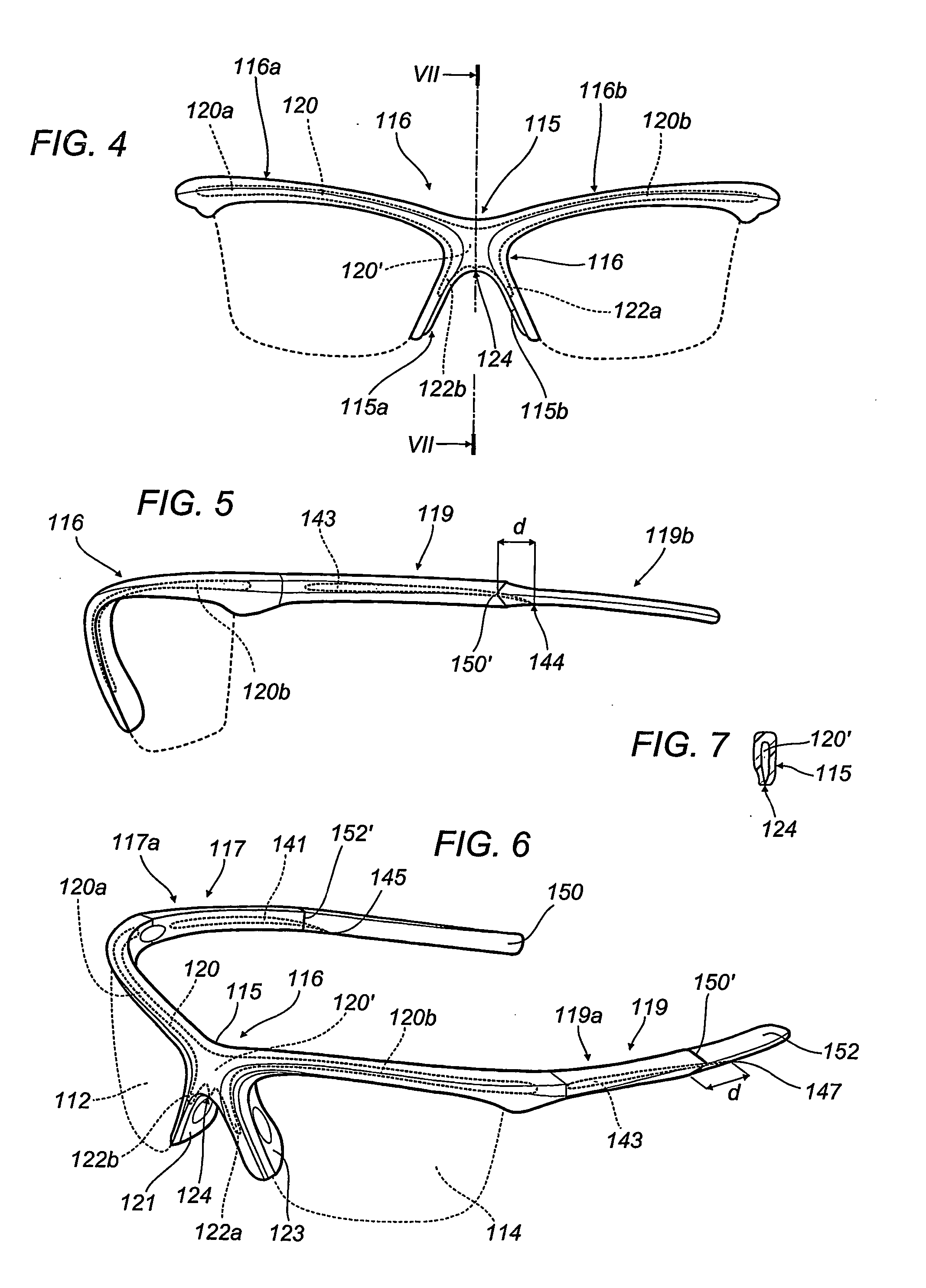 Eye glasses with lightened frame and process for making them