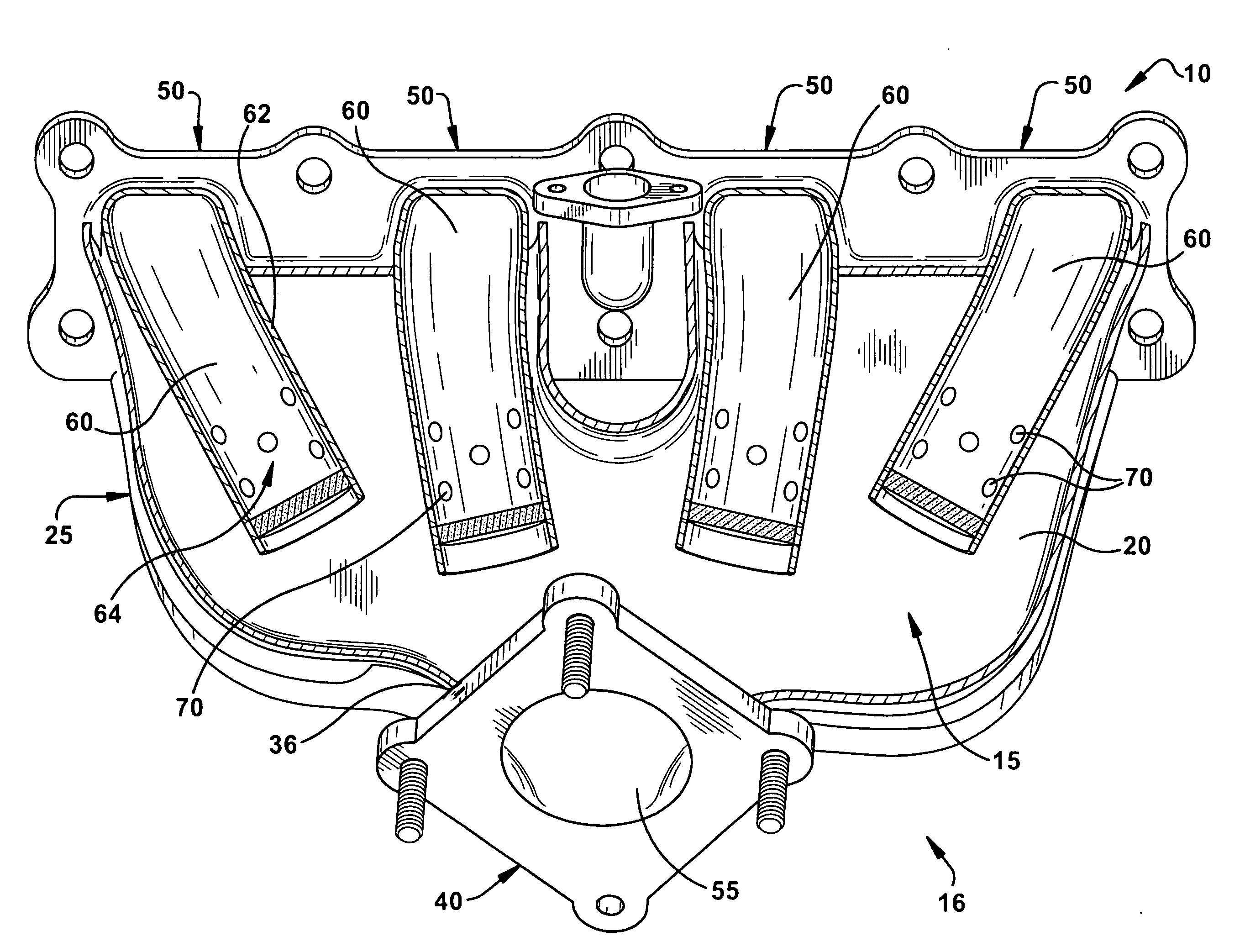 Exhaust manifold having improved NVH characteristics