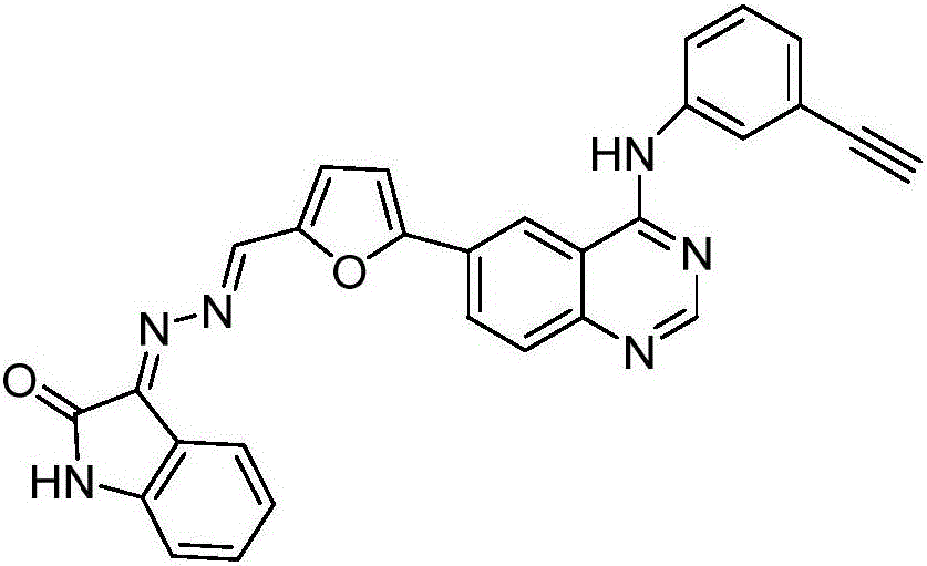 Isatin derivative synthesized by isatin hybrid quinazoline compound and application thereof in preparing antineoplastic drugs