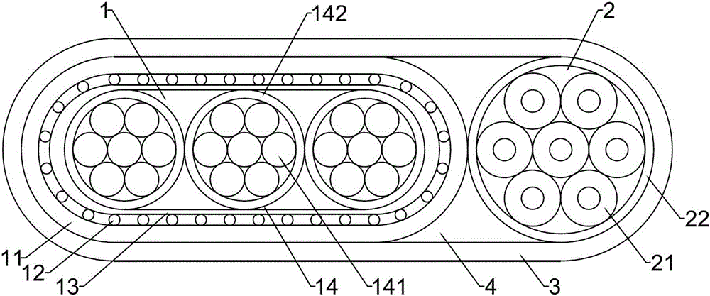 Four-core flat cable with control cable core