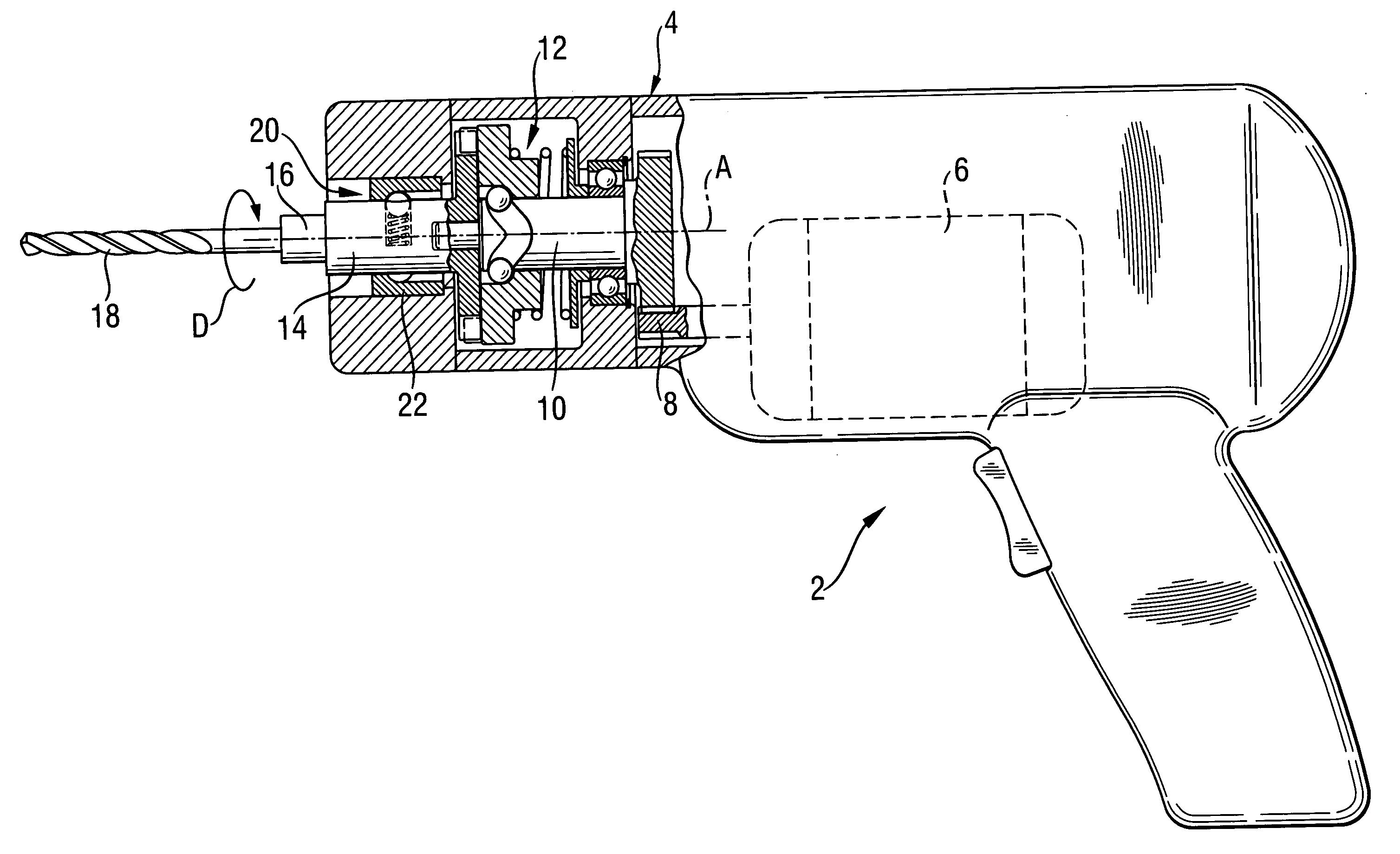 Power tool with an intermittent angular torque pulse