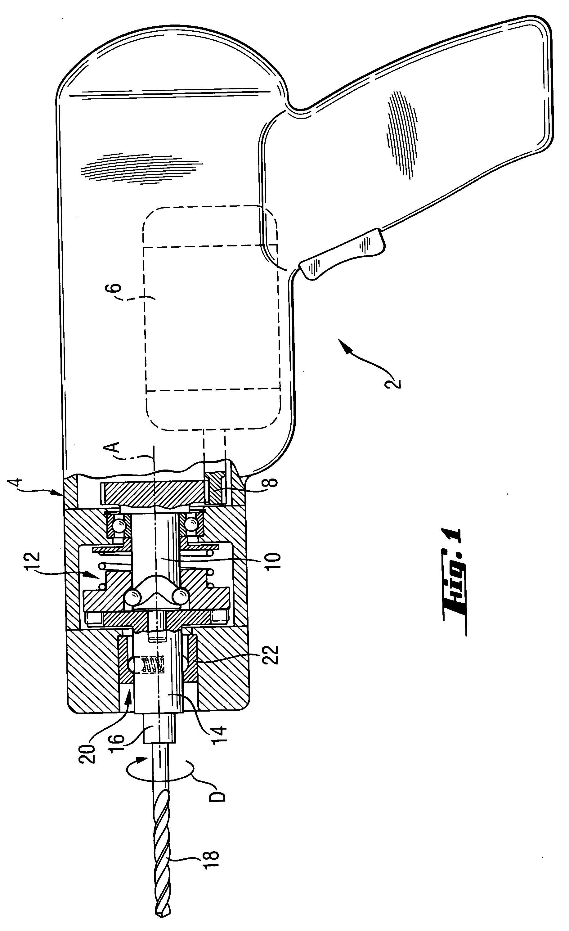 Power tool with an intermittent angular torque pulse