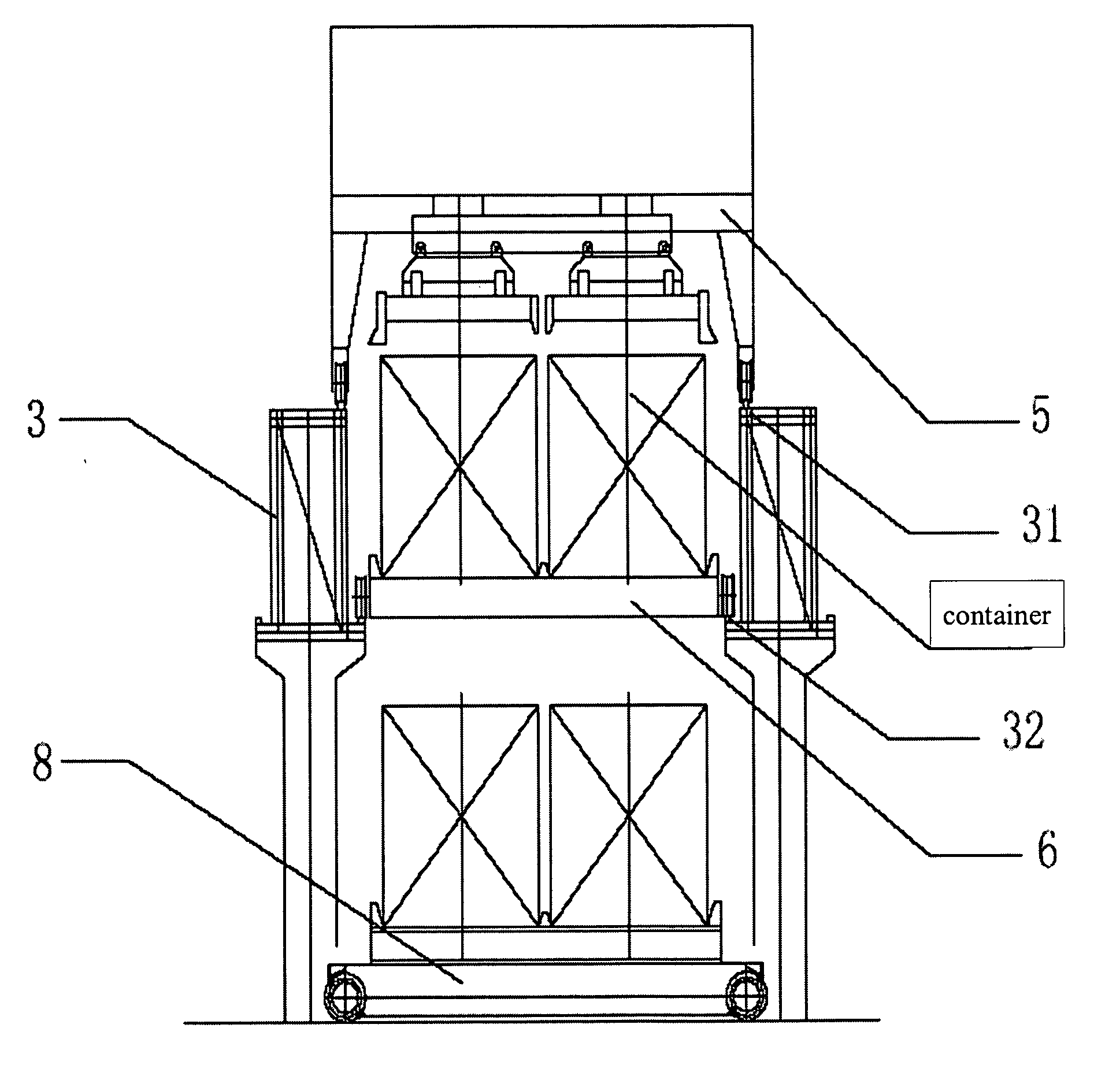 Carrier transferring load and unload system of low frame bridge type between the shore side crane and the stack field crane