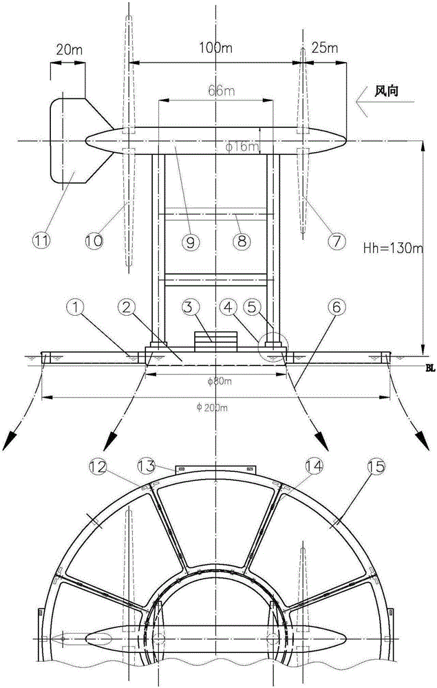 Open sea anti-wave type hinged wind power installation vessel