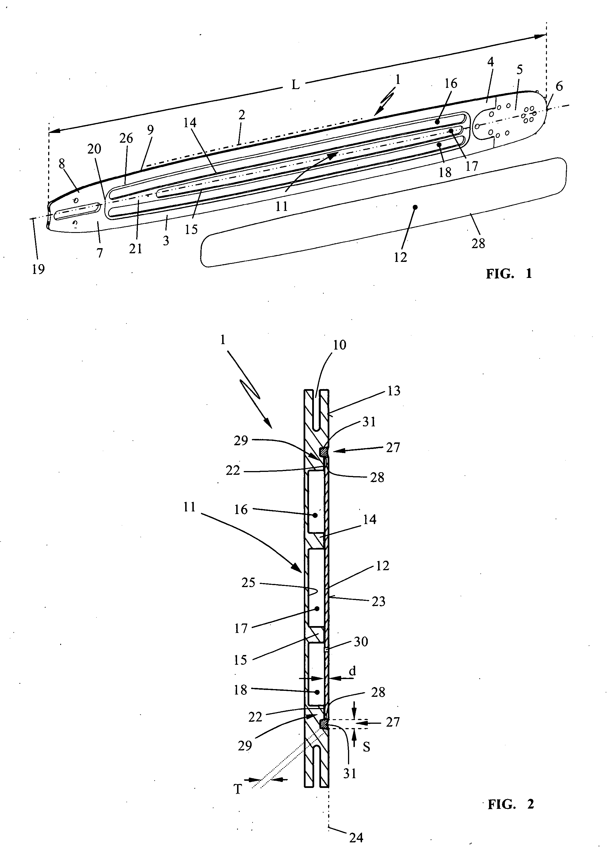 Weight-reduced guide bar of solid material