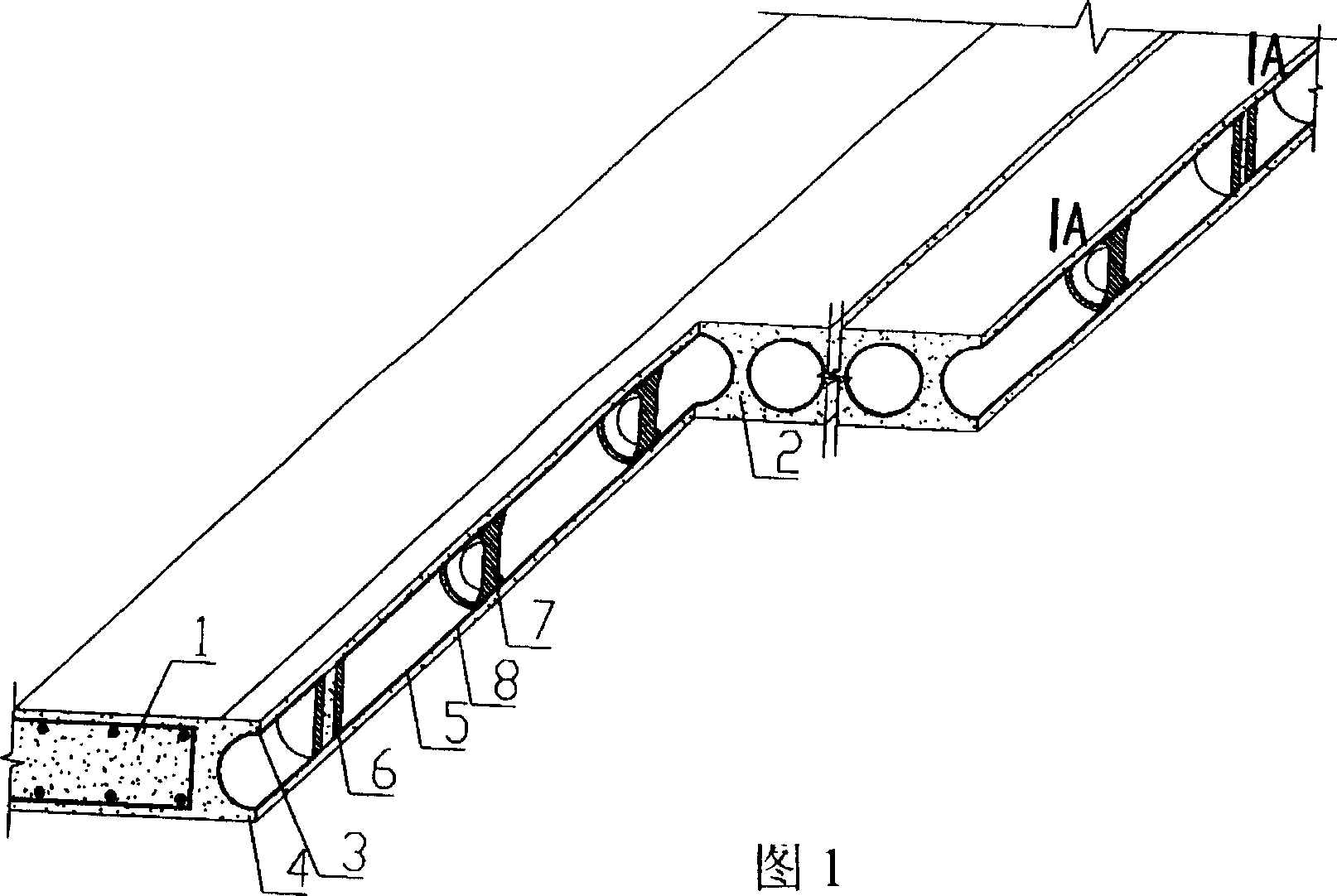 Tubular, hollow and steel bar reinforced concrete floor member