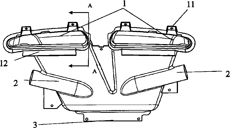 Automotive central defrosting air pipe and mounting structure for same and instrument board