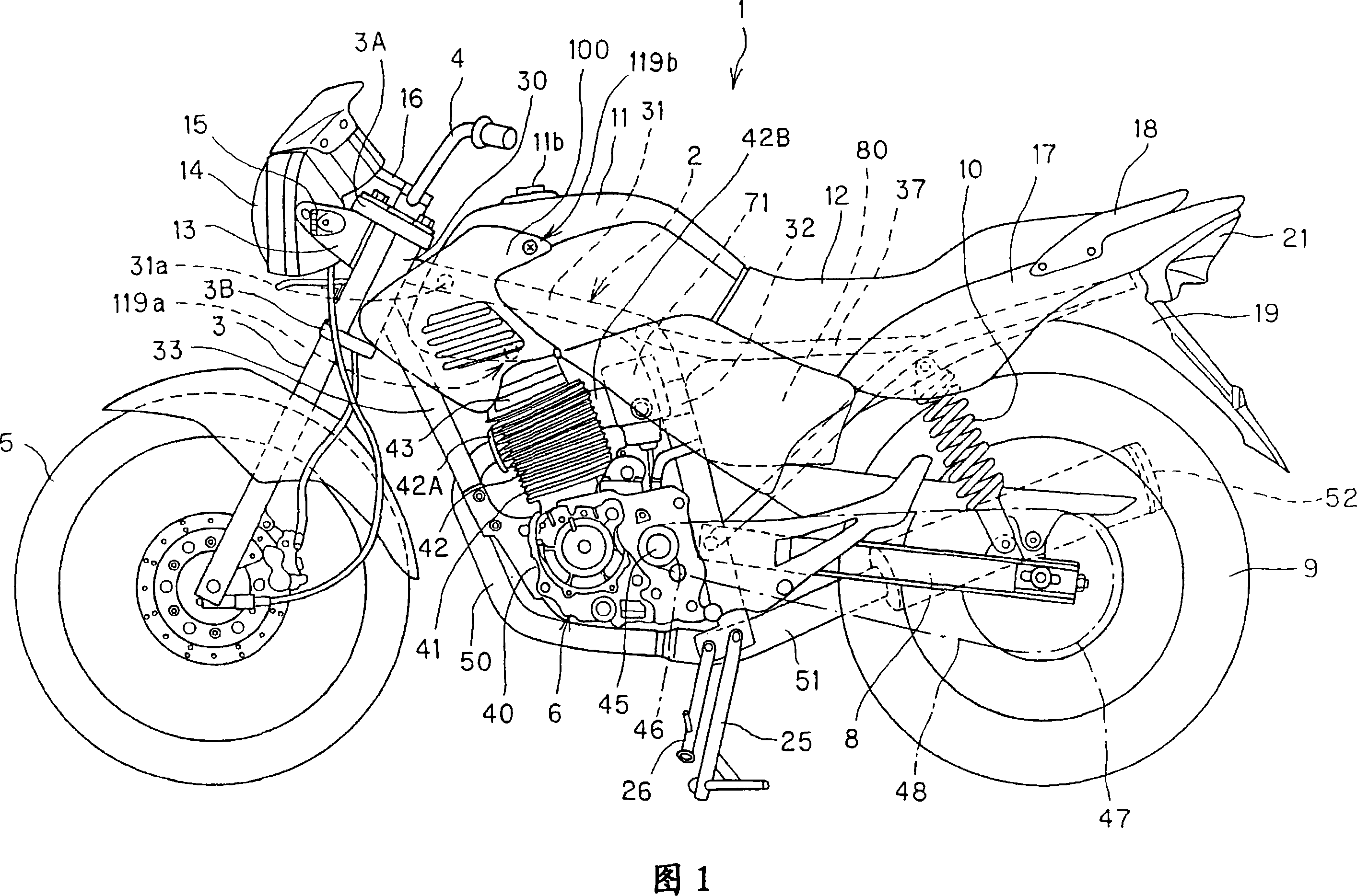 Shield mounting structure for two-wheeled cycle