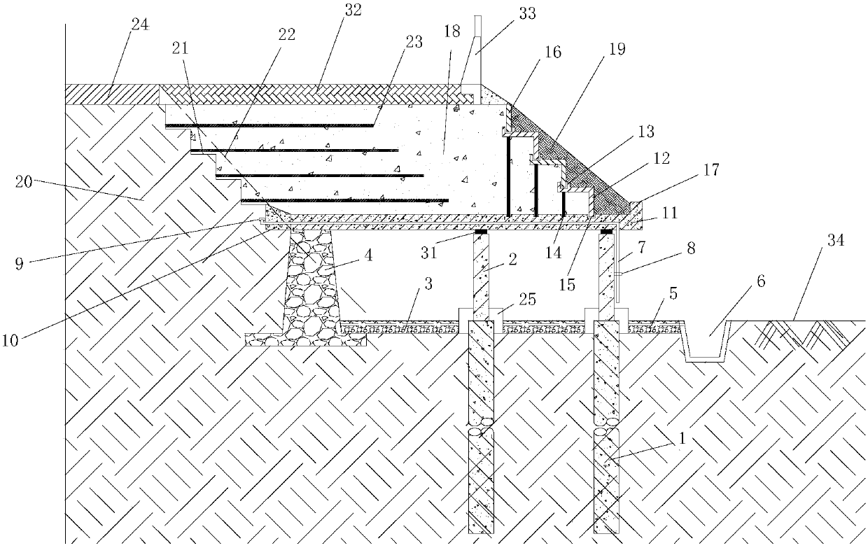 Width and heightening structure and construction method of subgrade in existing retaining wall section