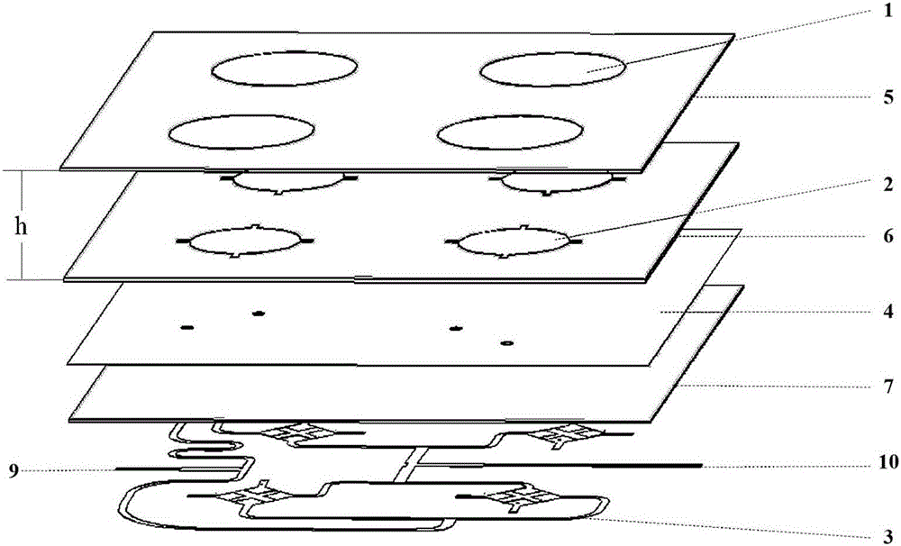 Dual-mode vortex wave beam dual-circular polarization four-element array antenna having concise structure