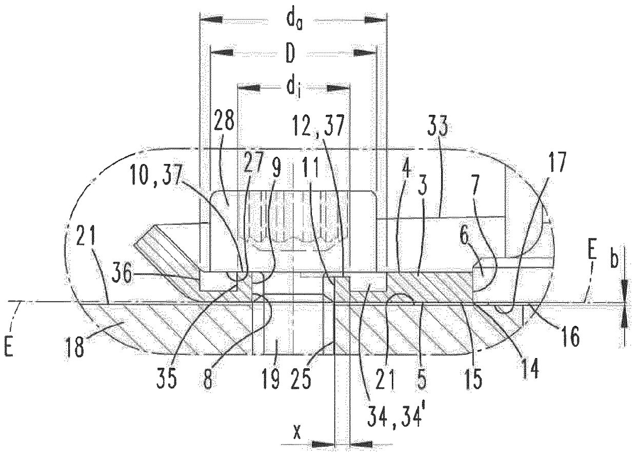 Combination comprising a housing and a flange, and assembly