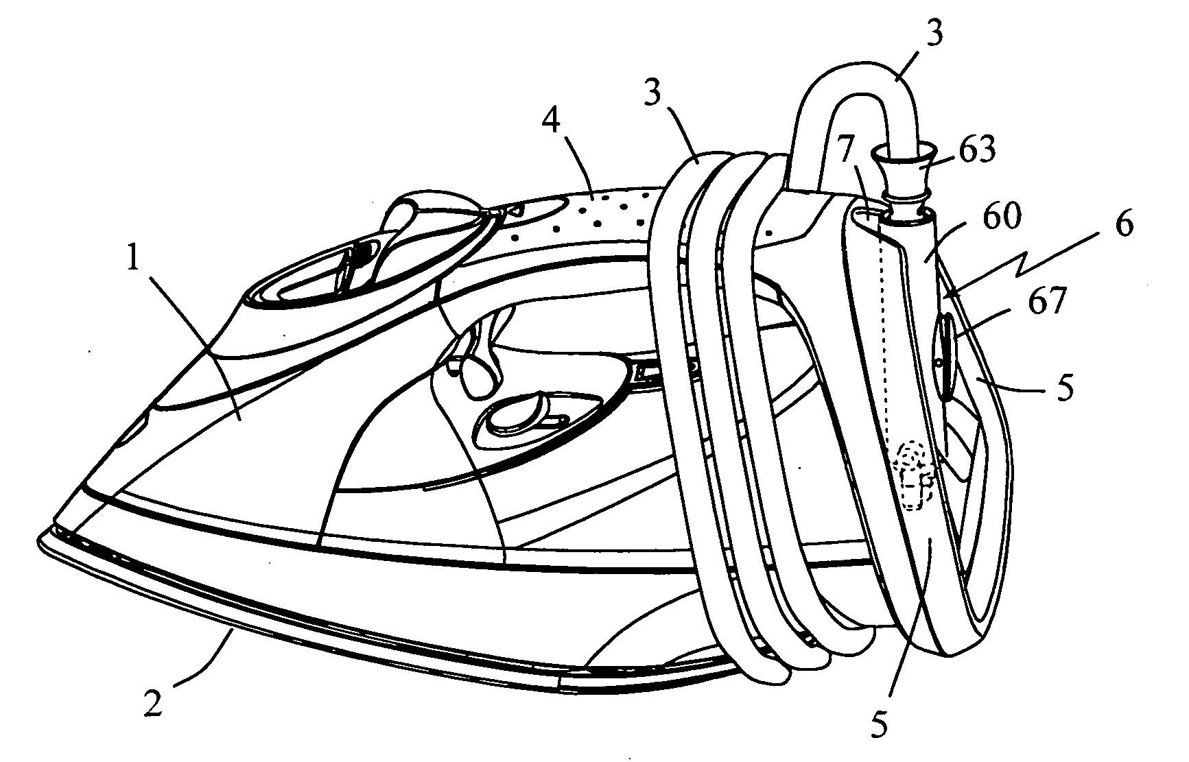 Pressing iron having an improved cord guide device