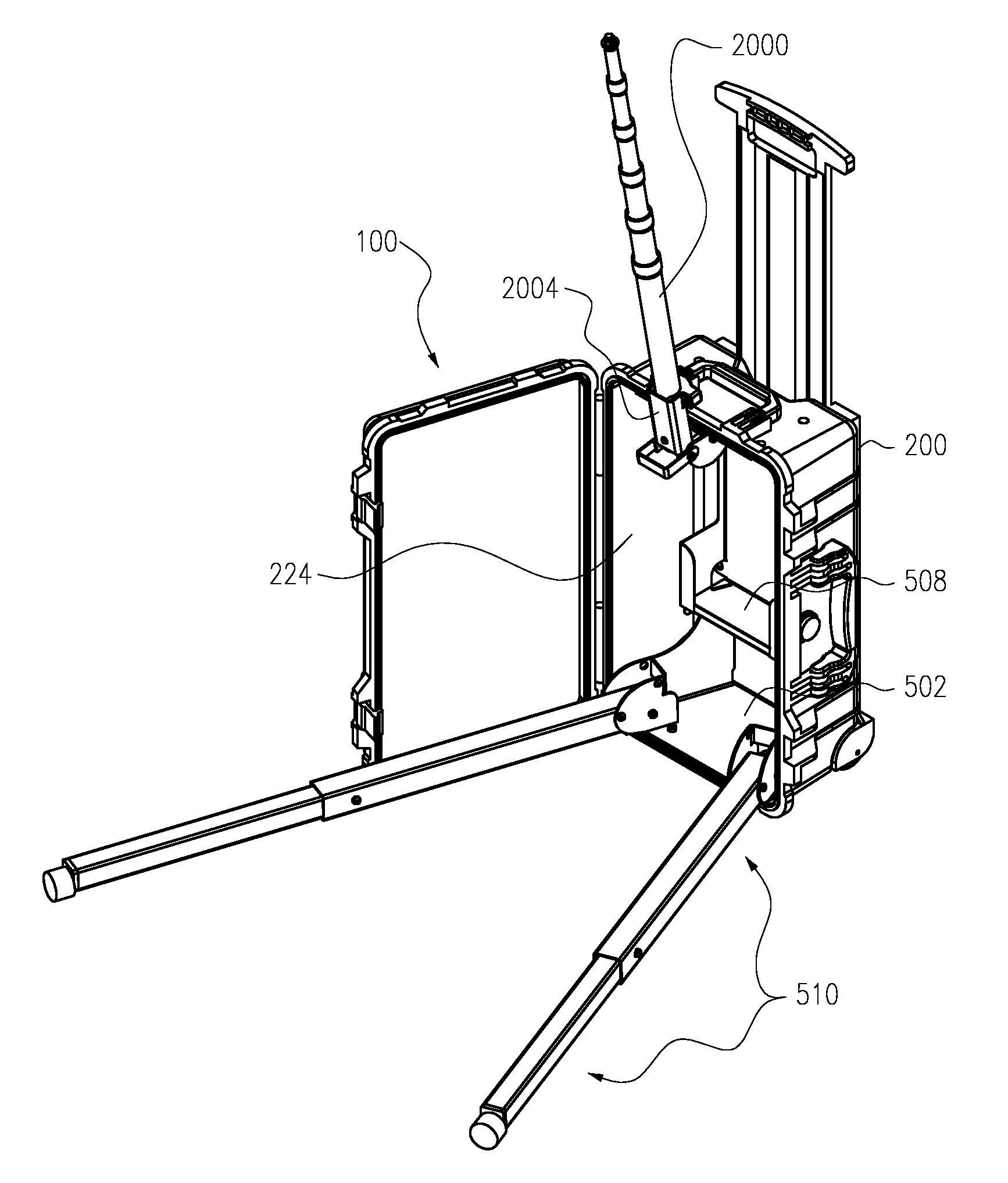 Collapsible portable stand with telescoping support and integral storage case