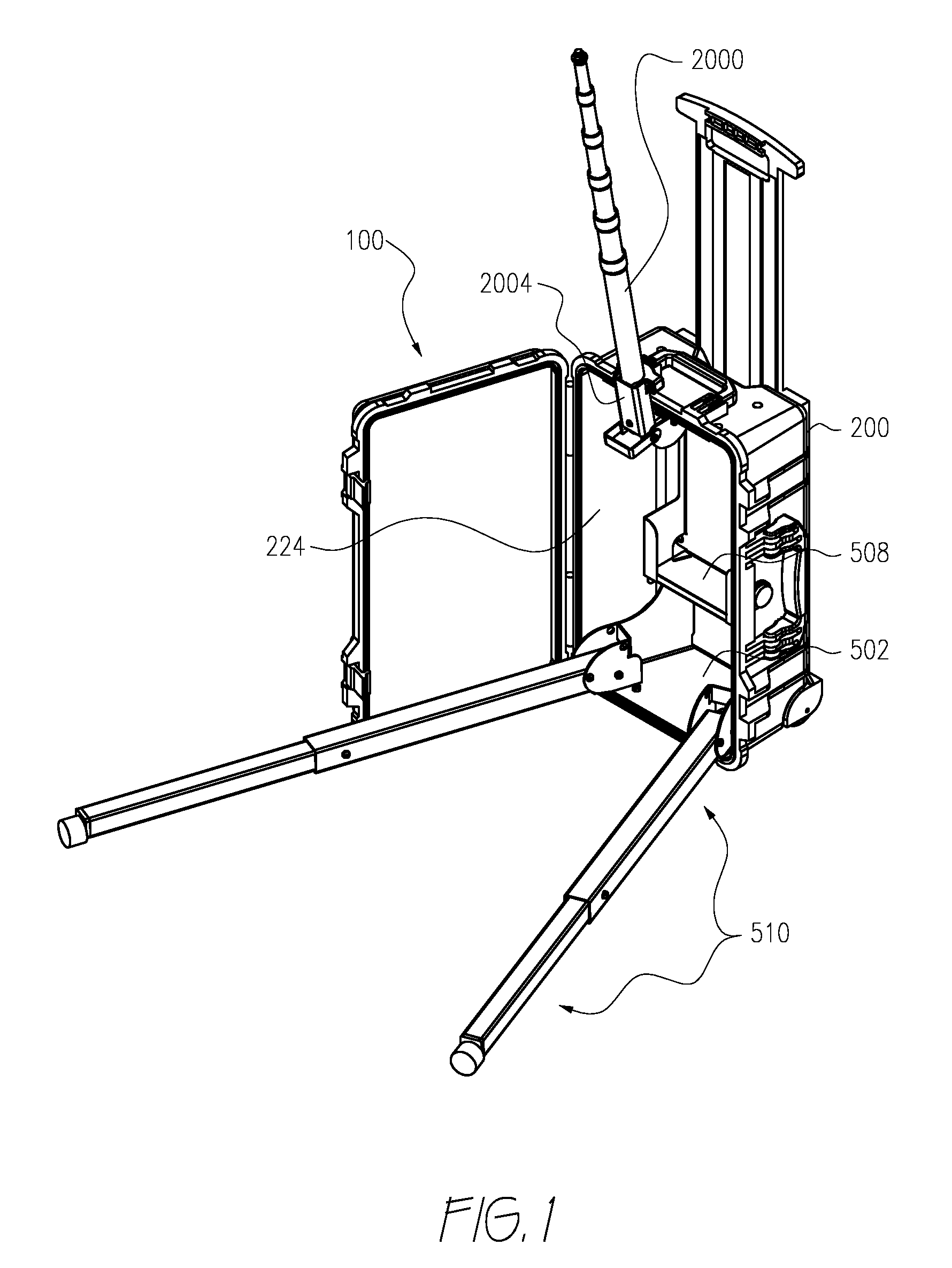 Collapsible portable stand with telescoping support and integral storage case