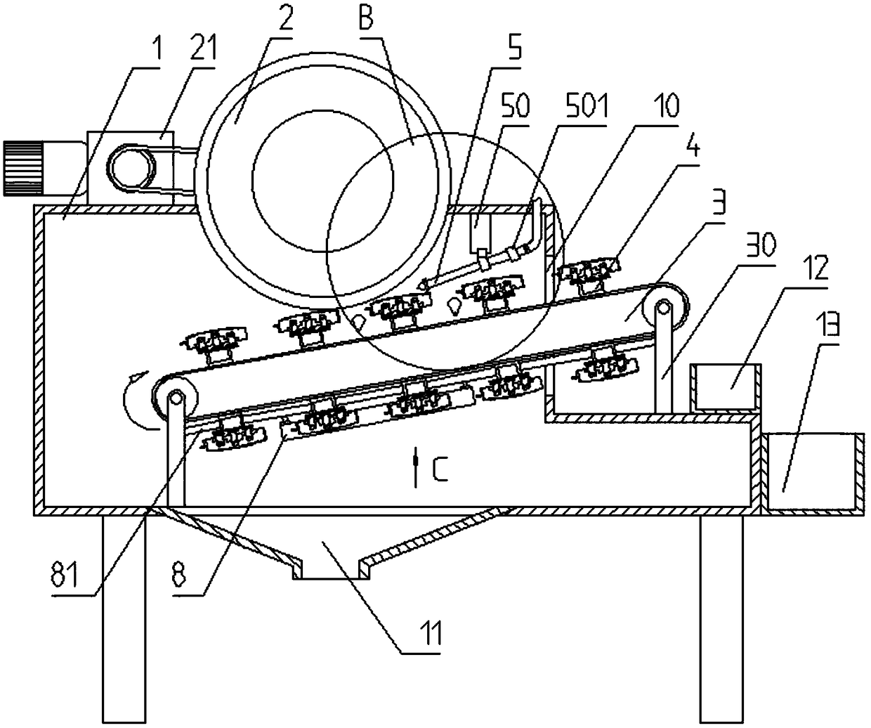 Polishing and chip blowing platform for three faces of front panel of sewing machine