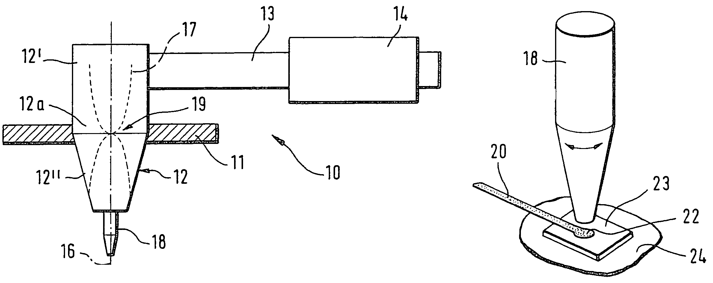 Tool head for attaching an electrical conductor on the contact surface of a substrate and method for implementing the attachment