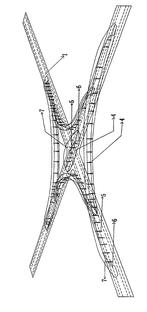 Bi-directional six-lane crossing rapid traffic bridge