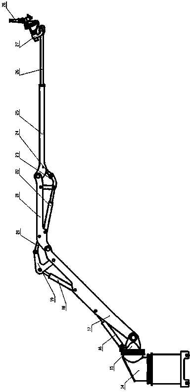 Wet spraying machine with sliding foldable arm