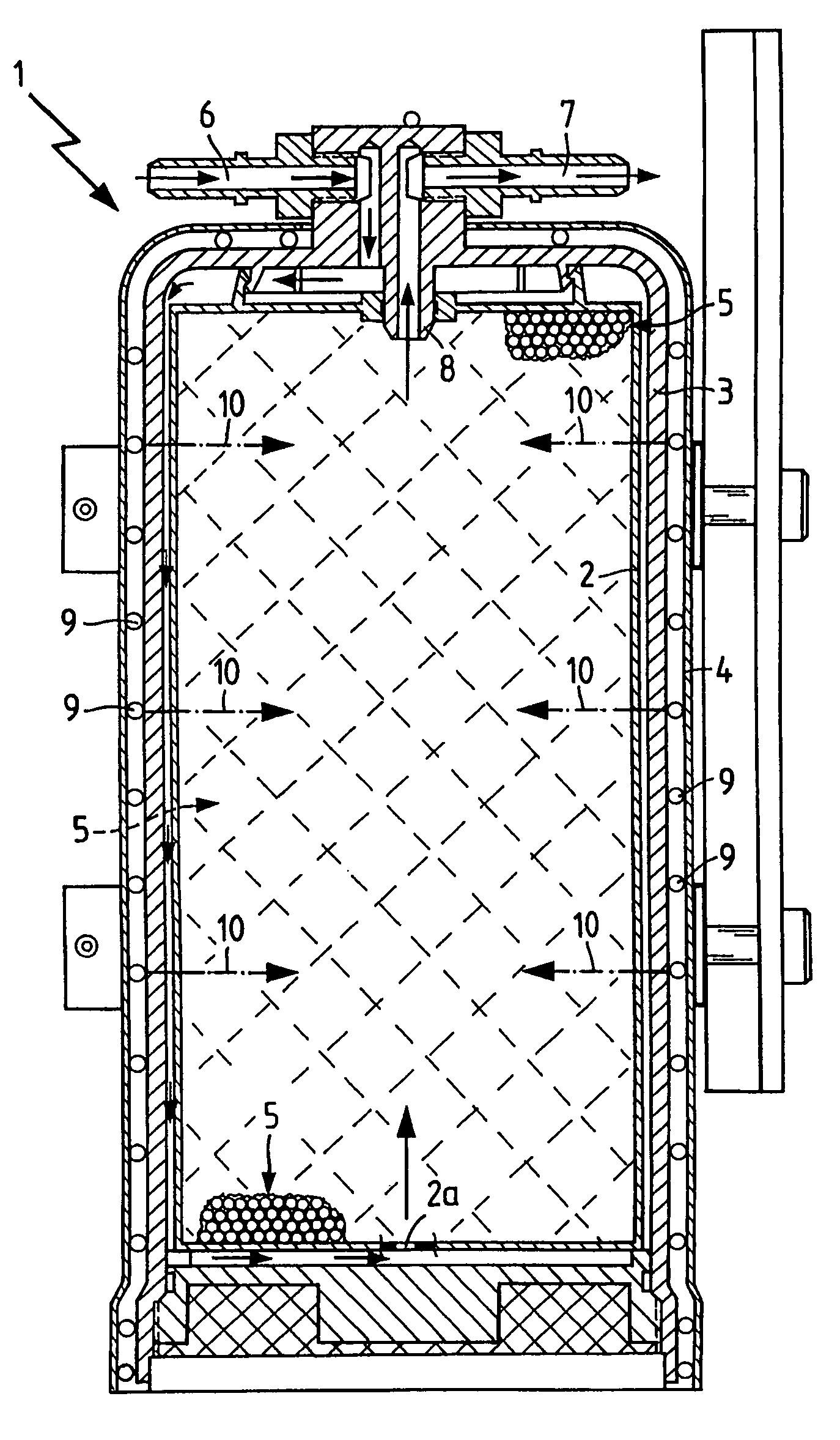 Ion exchanger container for a motor vehicle