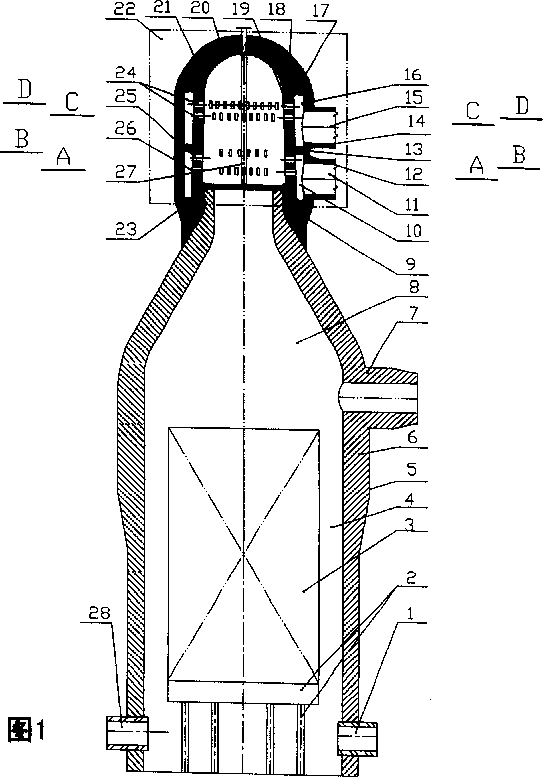 Top burning type hot blast stove with thermal insulation layer in precombustion chamber