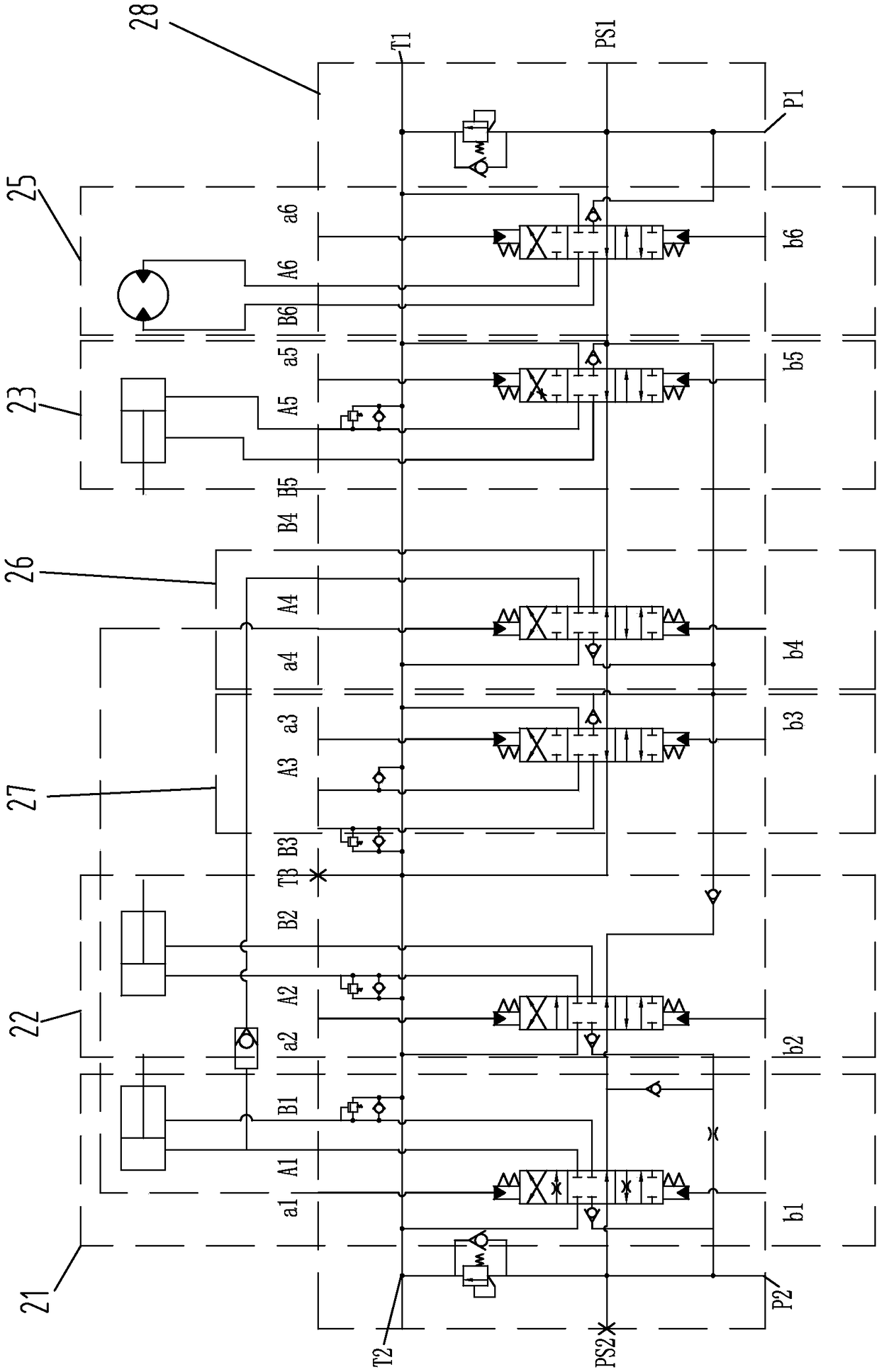 Multi-path valve for wheel excavator