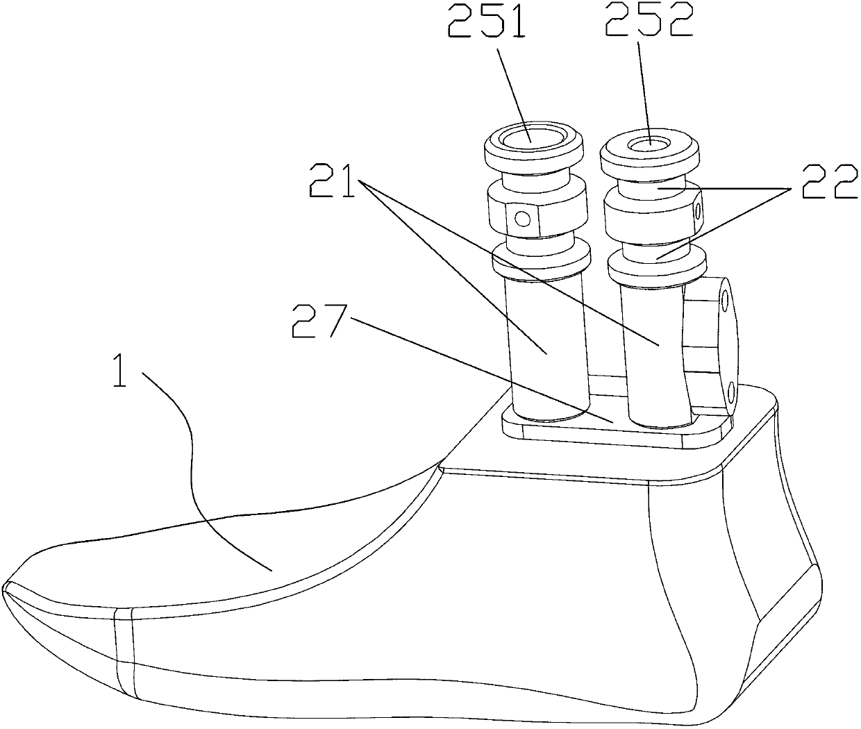 Integrated radio frequency identification device (RFID) shoe production method and shoe tree connecting piece special for integrated RFID shoe