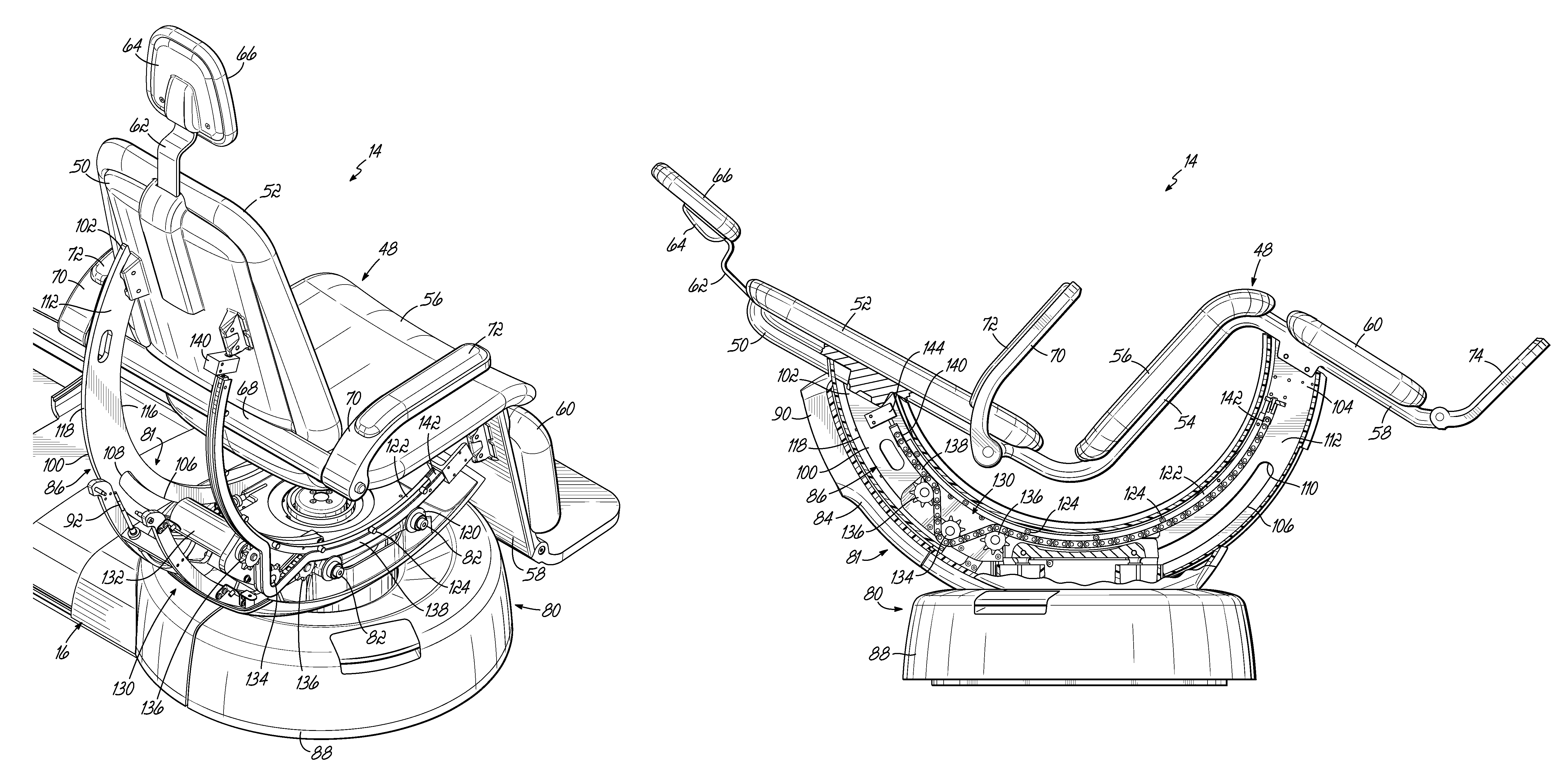 Ophthalmic examination chair having tilt drive assembly