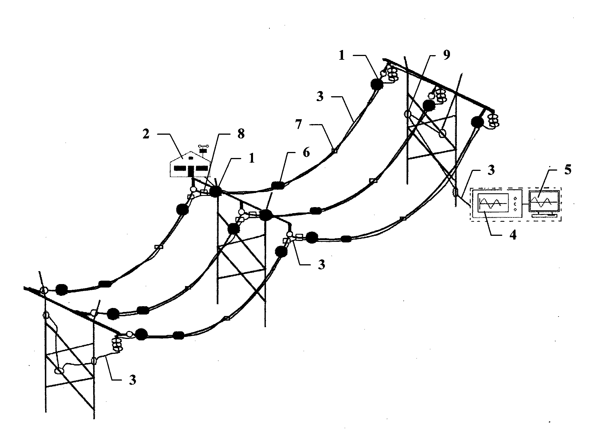 Device for monitoring state of power transmission line tower-line system