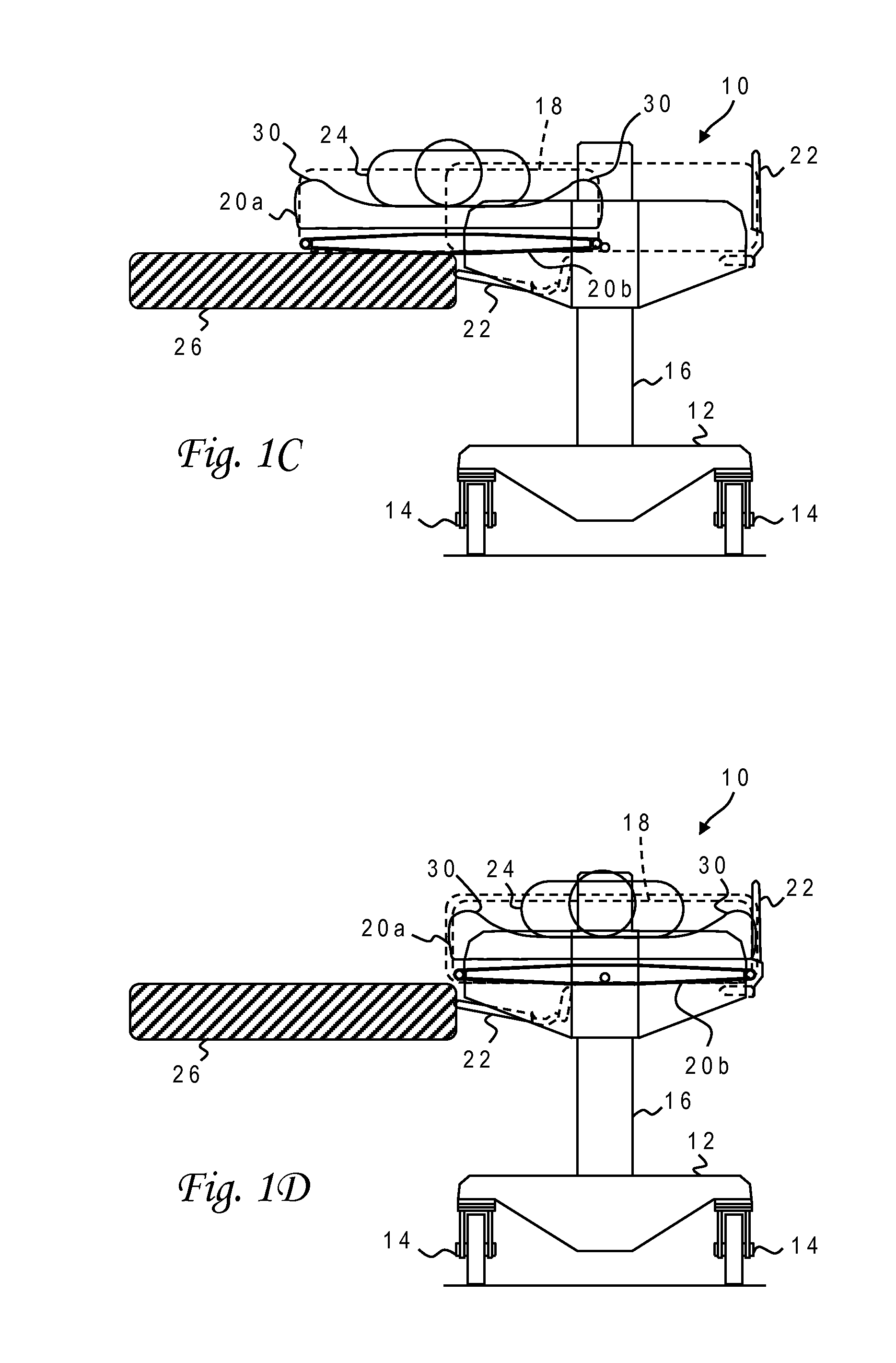 Cam mechanism to raise steering wheel of patient transfer device