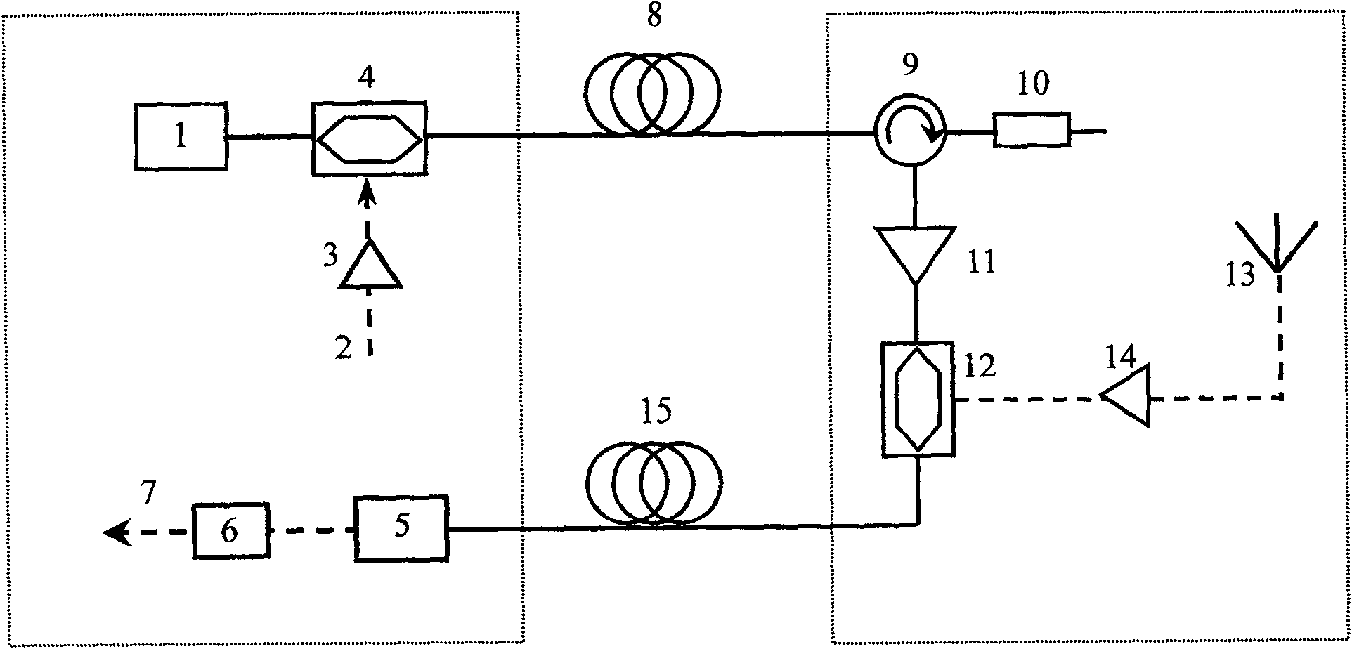 Microwave photon down conversion method and device based on electrooptical modulator and optical fiber raster