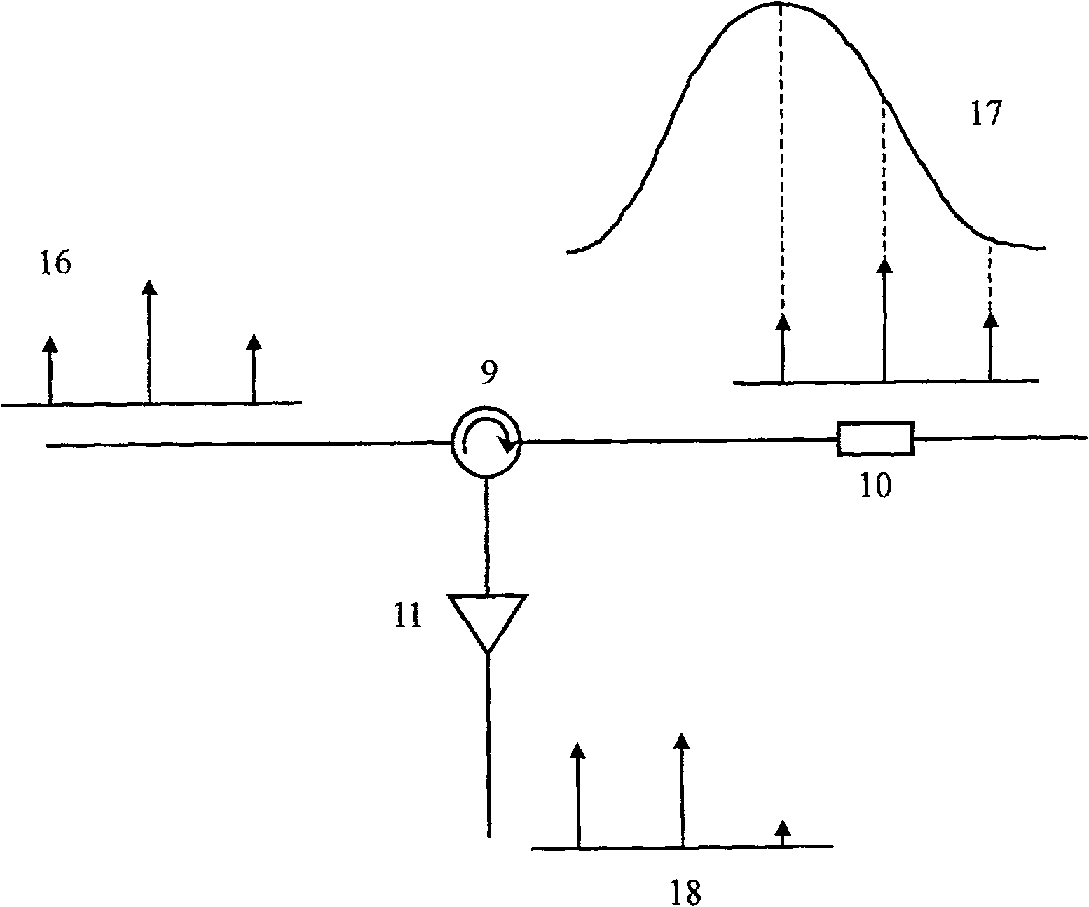 Microwave photon down conversion method and device based on electrooptical modulator and optical fiber raster