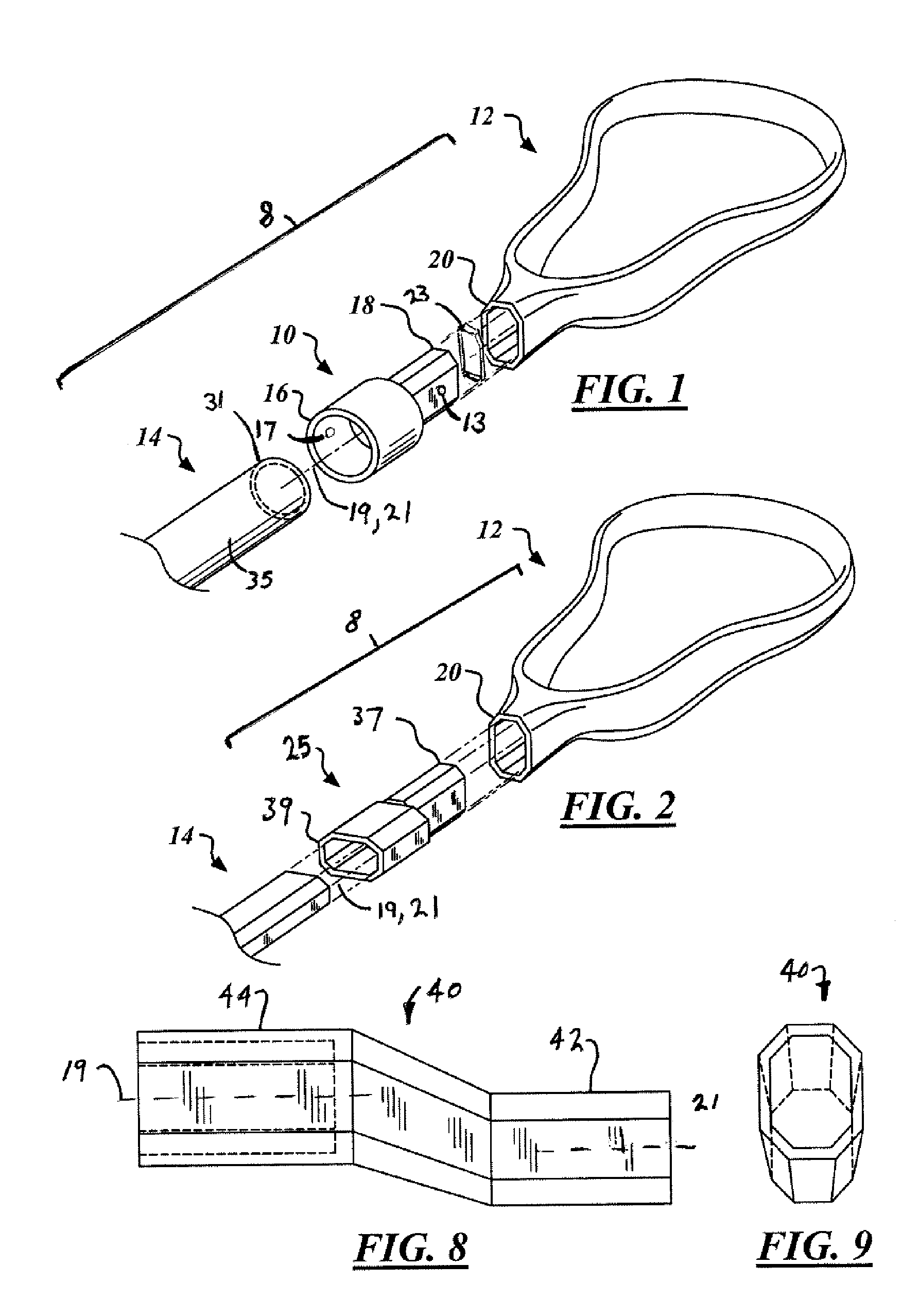 A coupling for attaching a lacrosse head to a lacrosse handle