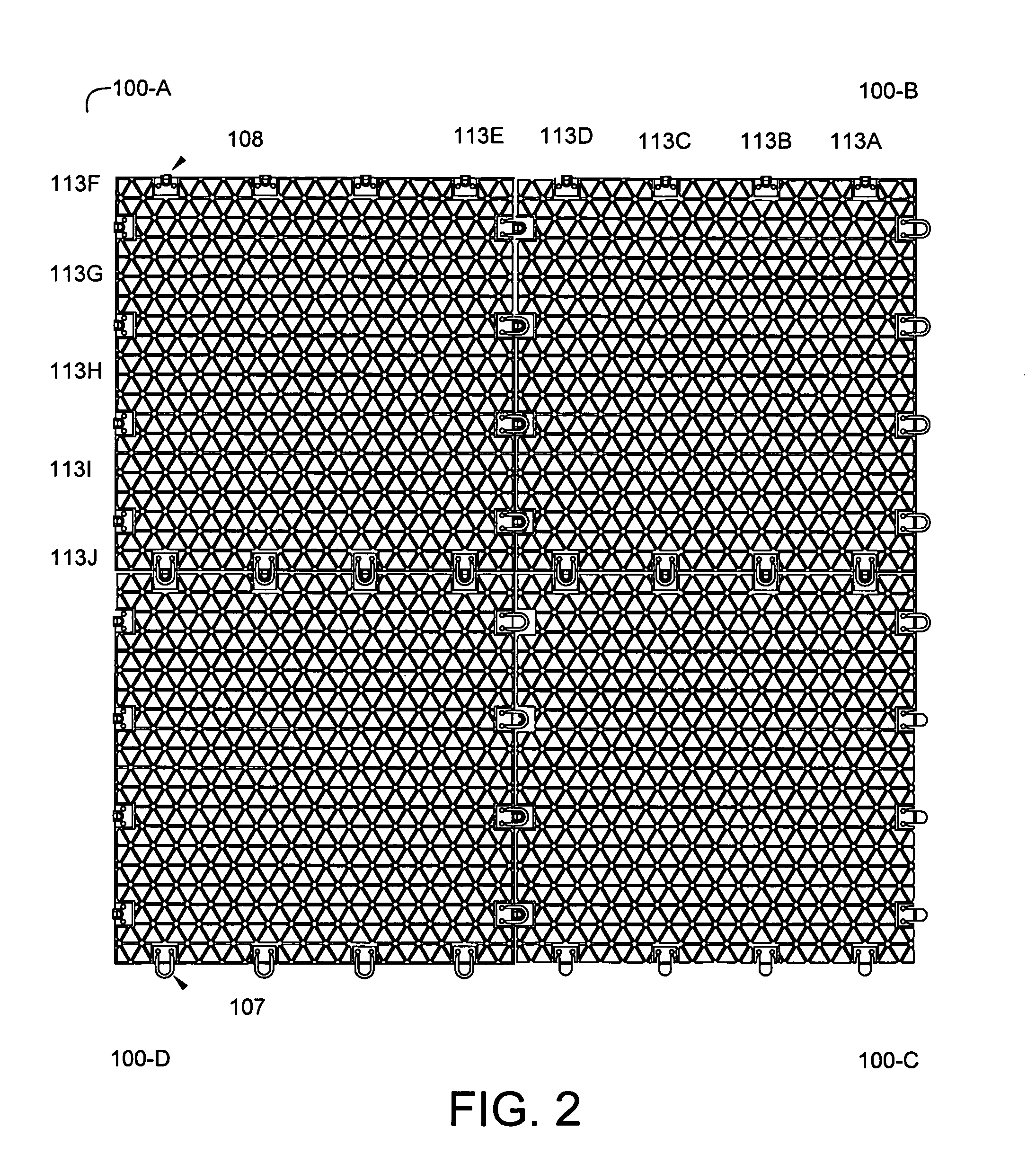 Floating floor assembled from an array of interconnected subunits, each of which includes a stone, ceramic, or porcelain tile bonded to an injection molded polyolefin substrate