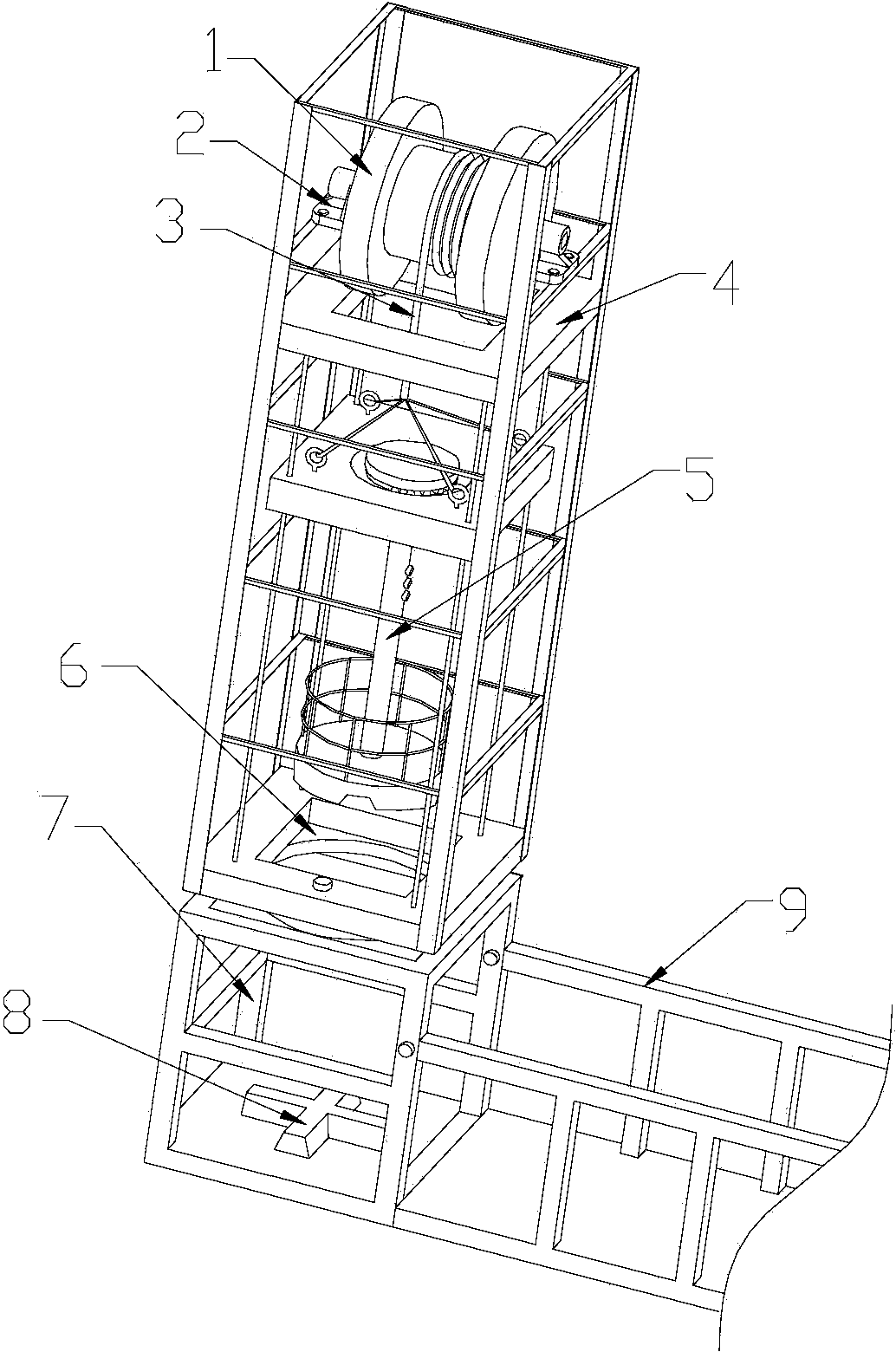 Personnel lifting device used for vertical arm of bridge detection vehicle